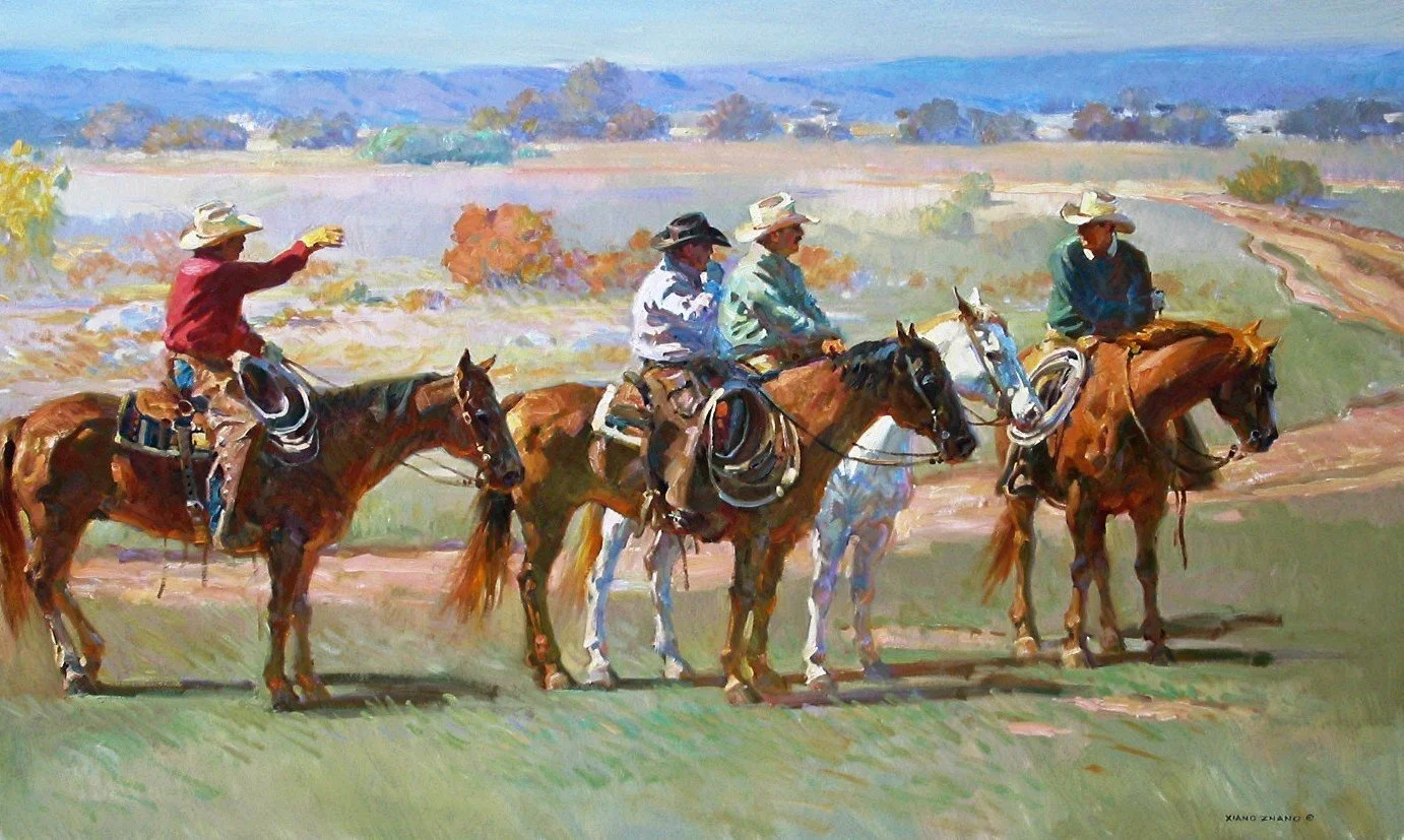"Morning Meeting" oil on linen 32" x 60" Sold