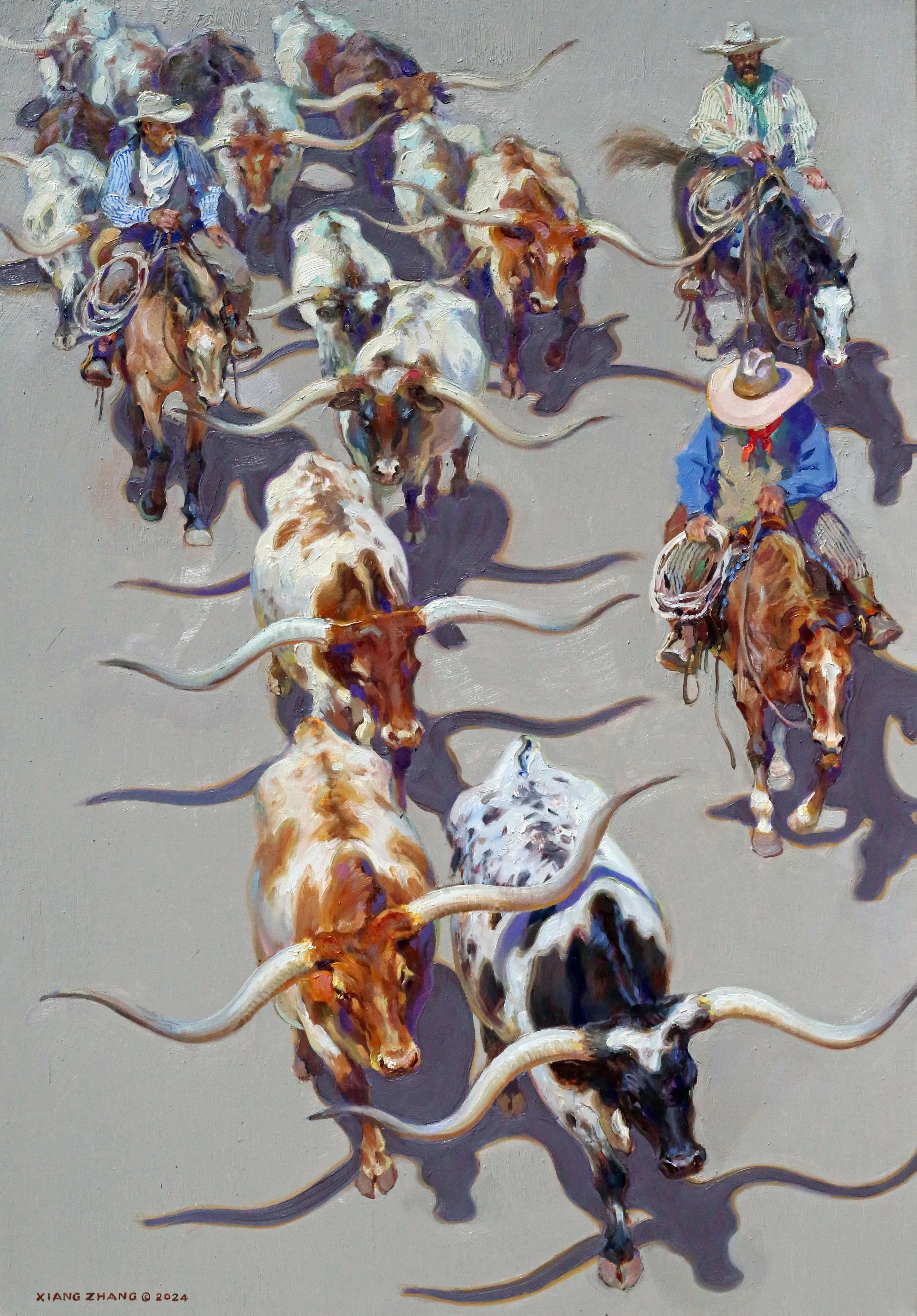 "Longhorn Drive" oil on linen 40" x 32" Sold