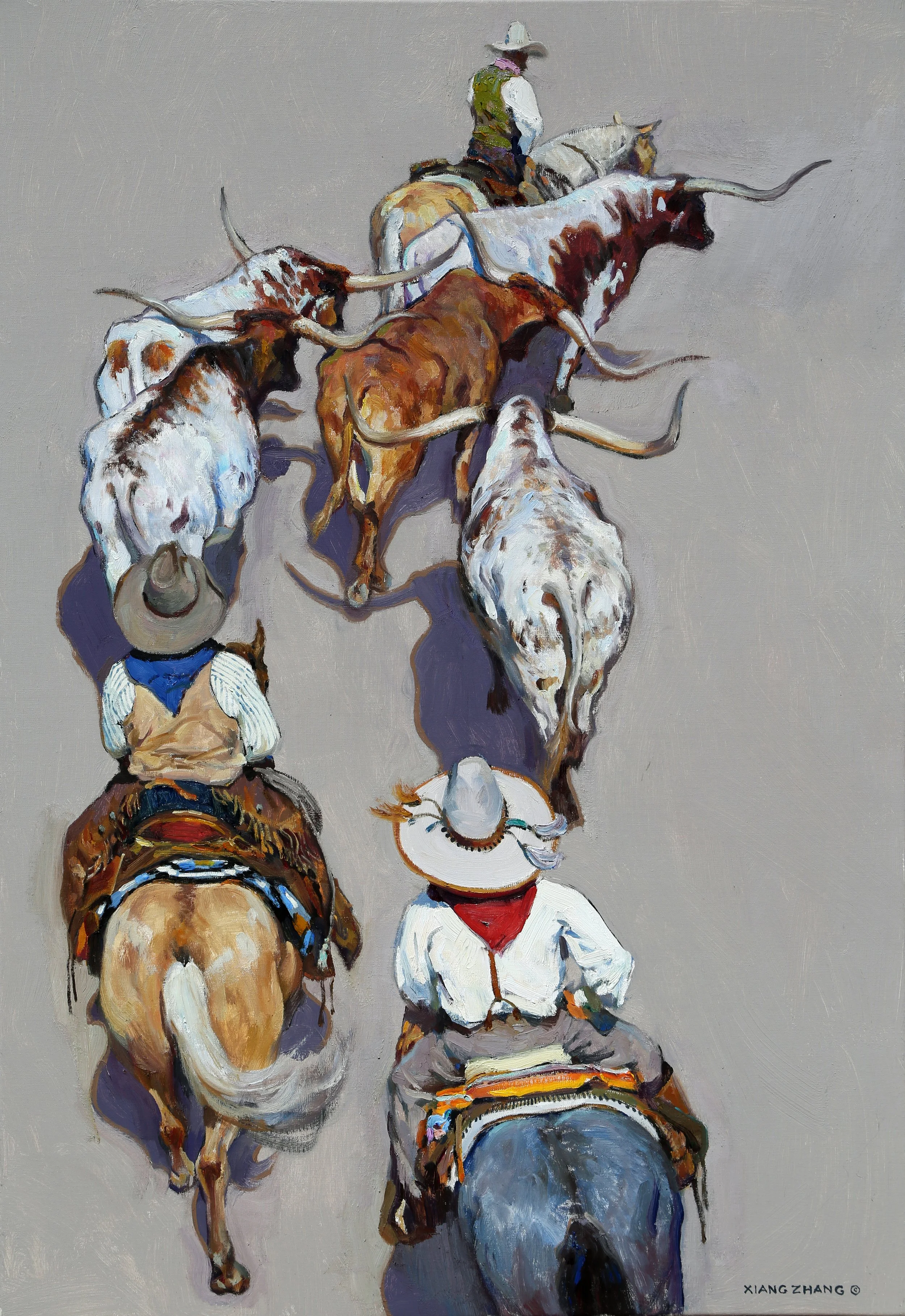 "Longhorns" oil on linen 40" x 30" Sold
