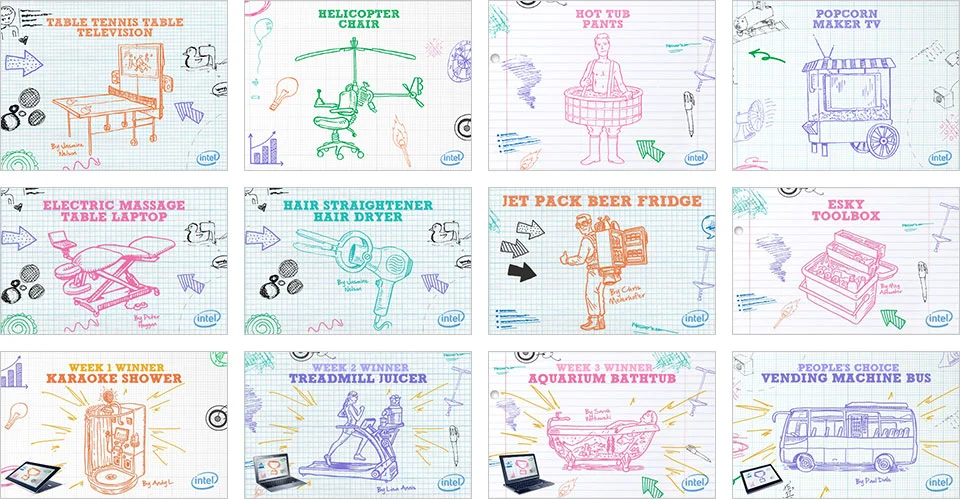 ENTRIES: Each day we had our ‘imagineers’ sketch the best entry into a blueprint to be posted to our Facebook and Twitter followers.