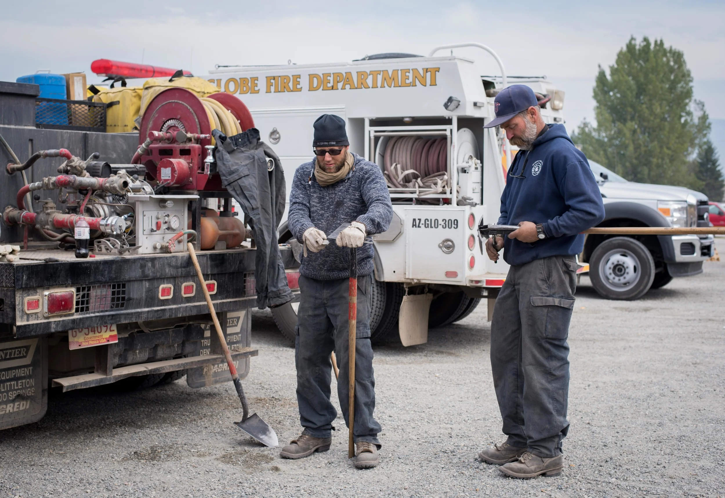 William Green and Chris Berryhill of the Ruidoso Fire & Rescue in New Mexico. They flew up to replace another crew from their department and will be driving their truck back at the end of their tour.