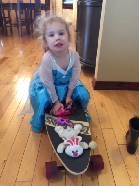 Reagan in her Elsa Dress on our Longjohns Longboard. #LongJohnsLongboards