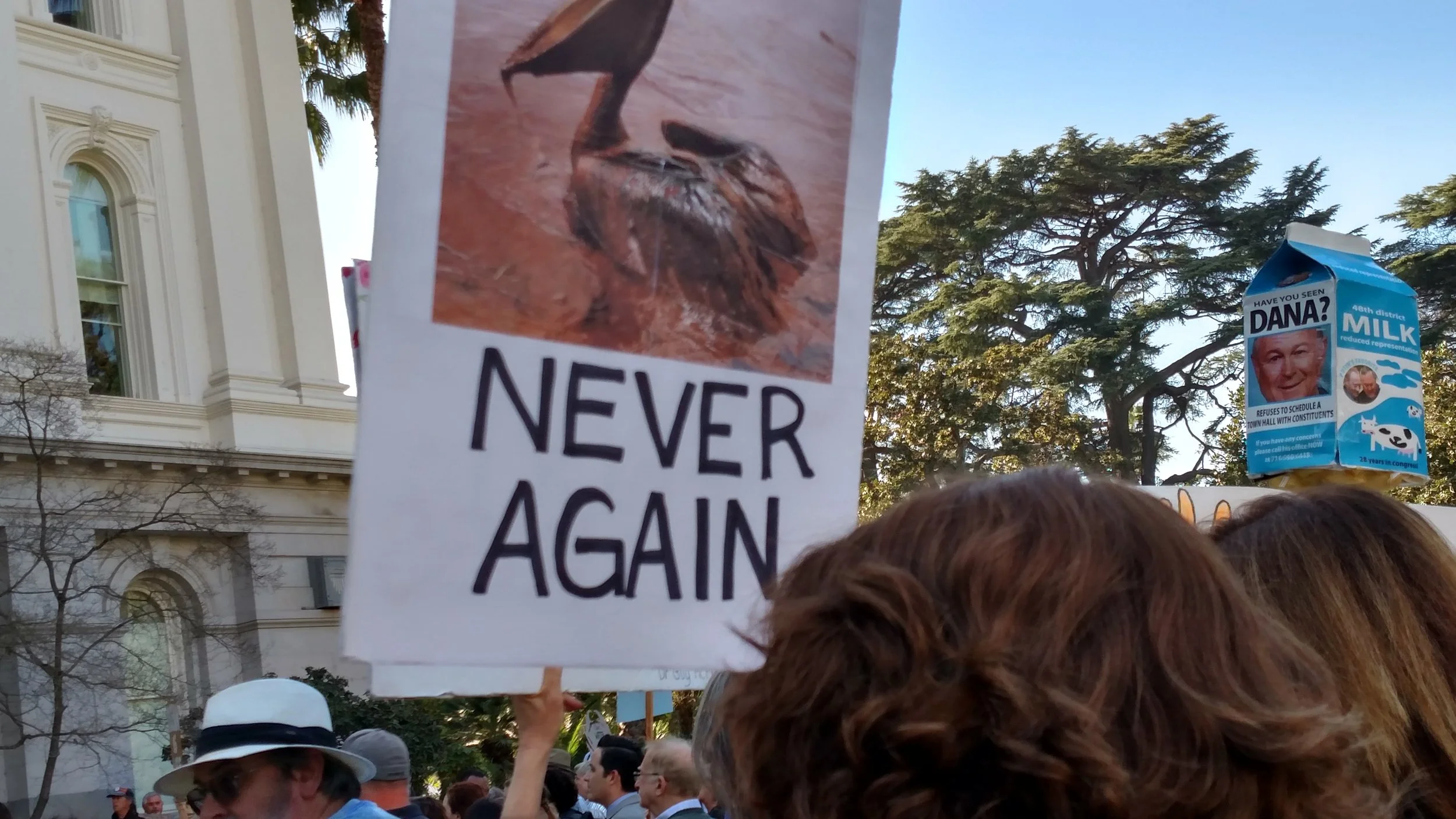 Demonstrators standing with their signs.