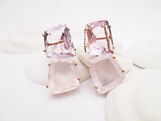  Náušnice ze zlaceného stříbra 925/1000, přírodní růženín a ametyst. 