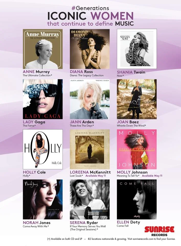 Doty in Ad with Female Music Icons for Sunrise Records