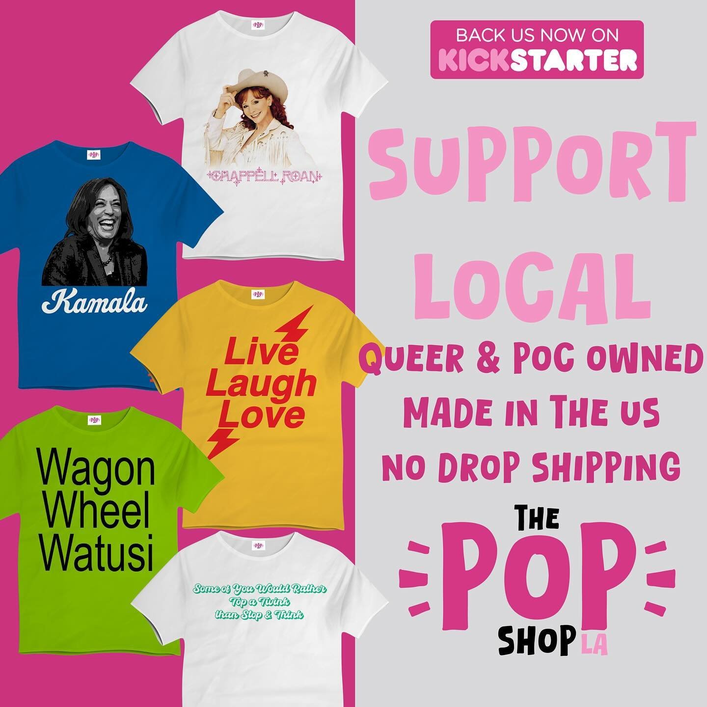 🏙️ Support Local, Support LA! 🌟 At The Pop Shop LA, we&rsquo;re proud to call Los Angeles home. Every tee is crafted with love right here&mdash;no drop shipping, just the highest quality from local small businesses.

🎉 Backing our Kickstarter toda