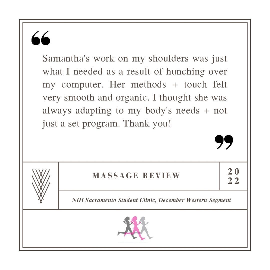 Another client review from my #NationalHolisticInstitute Sacramento Student Massage Clinic from December 2022 during our Western Segment.

So many people (including myself) are hovered over a computer for their jobs, staring at screens, and ultimatel