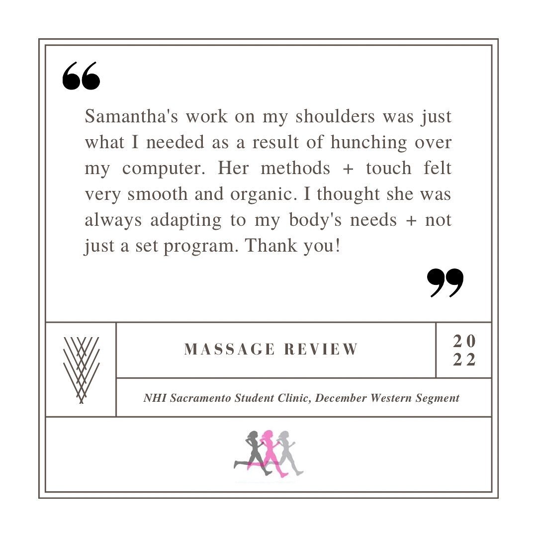 Another client review from my #NationalHolisticInstitute Sacramento Student Massage Clinic from December 2022 during our Western Segment.

So many people (including myself) are hovered over a computer for their jobs, staring at screens, and ultimatel