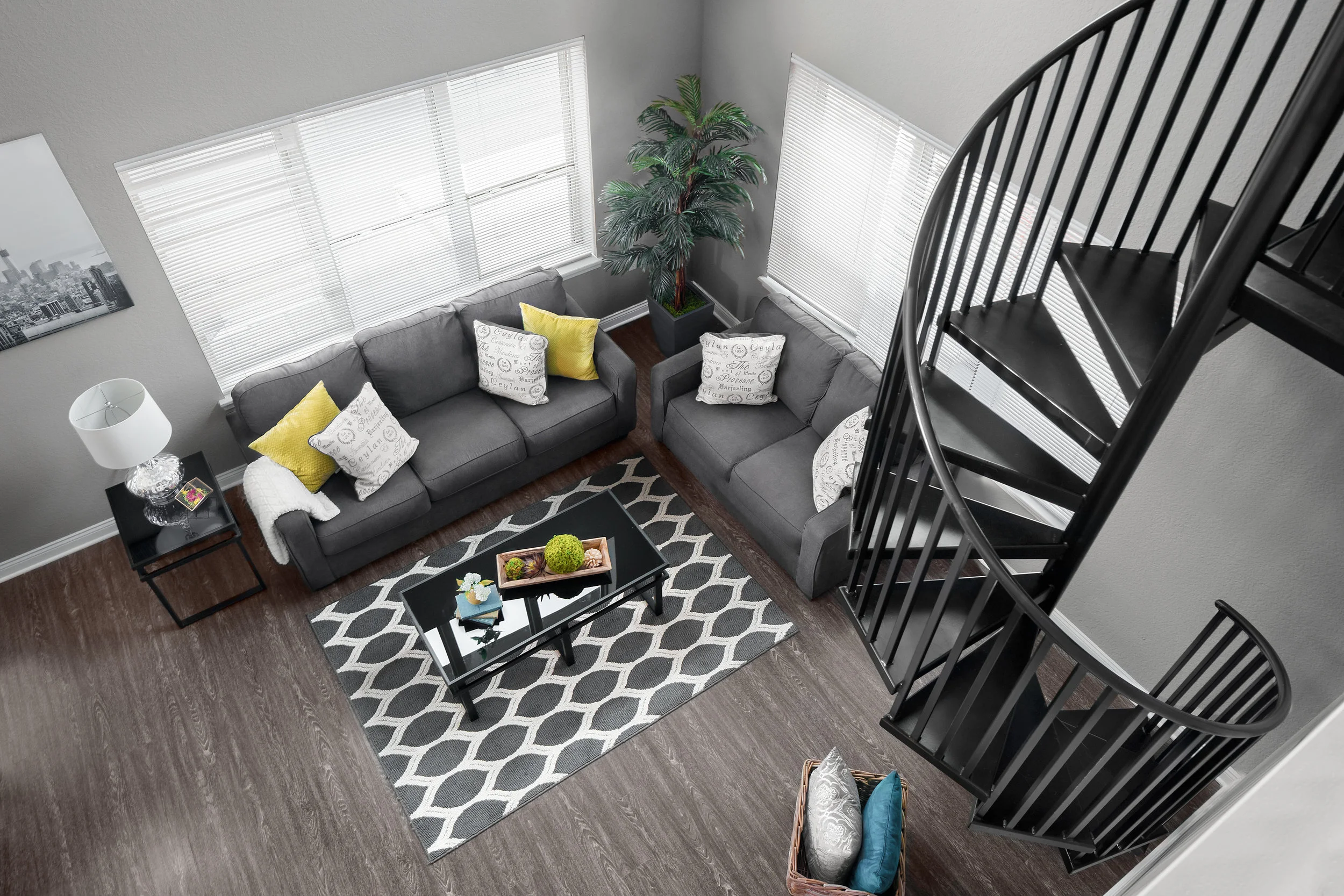 living room spiral staircase brookside apartment complex interior college architecture day by spencer wallace photo