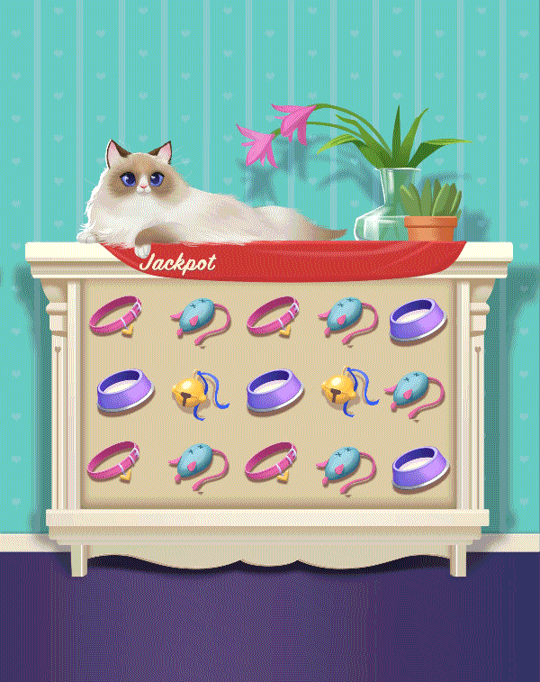 Character animation of different in-game states of the main cat character.