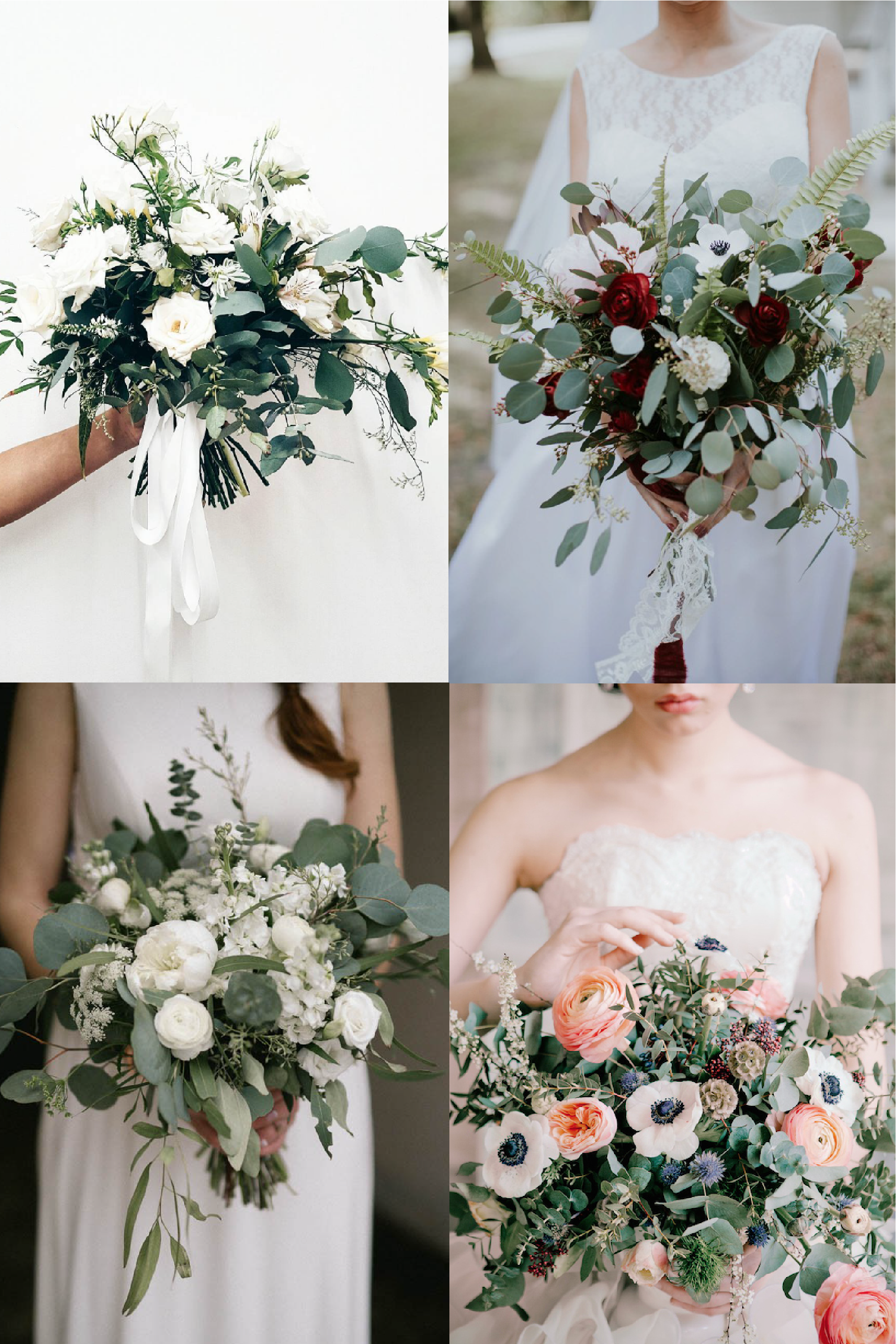 FROM CLOCKWISE, FROM TOP LEFT: FLOWERS BY LIME TREE BOWER ; FLOWERS BY OH DARLING EVENTS AND PHOTO BY EMILY MAGERS ; FLOWERS BY KRISTINA KABERNE AND PHOTO BY IRINA KLIMOVA ; FLOWERS BY BLOMMA FLORAL AND DESIGN AND PHOTO BY SALLY O’DONNELL PHOTOGRAPHY .
