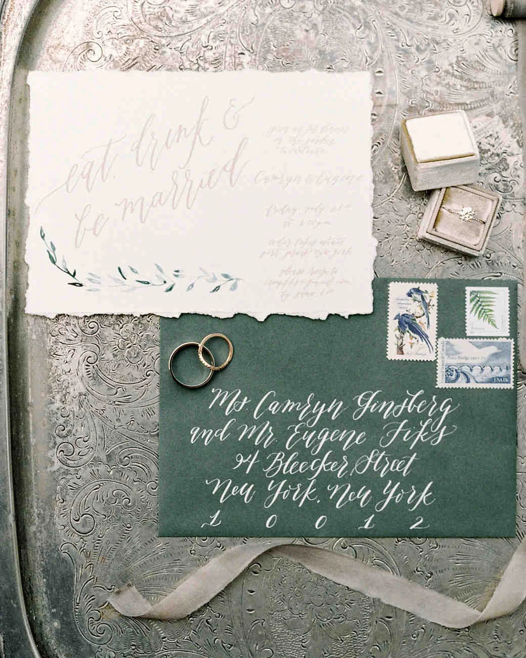Kelsie Mallie hand lettered invitations photographed by Lauren Fair via Martha Stewart
