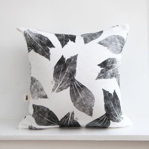 Peony Leaves Cushion - Charcoal