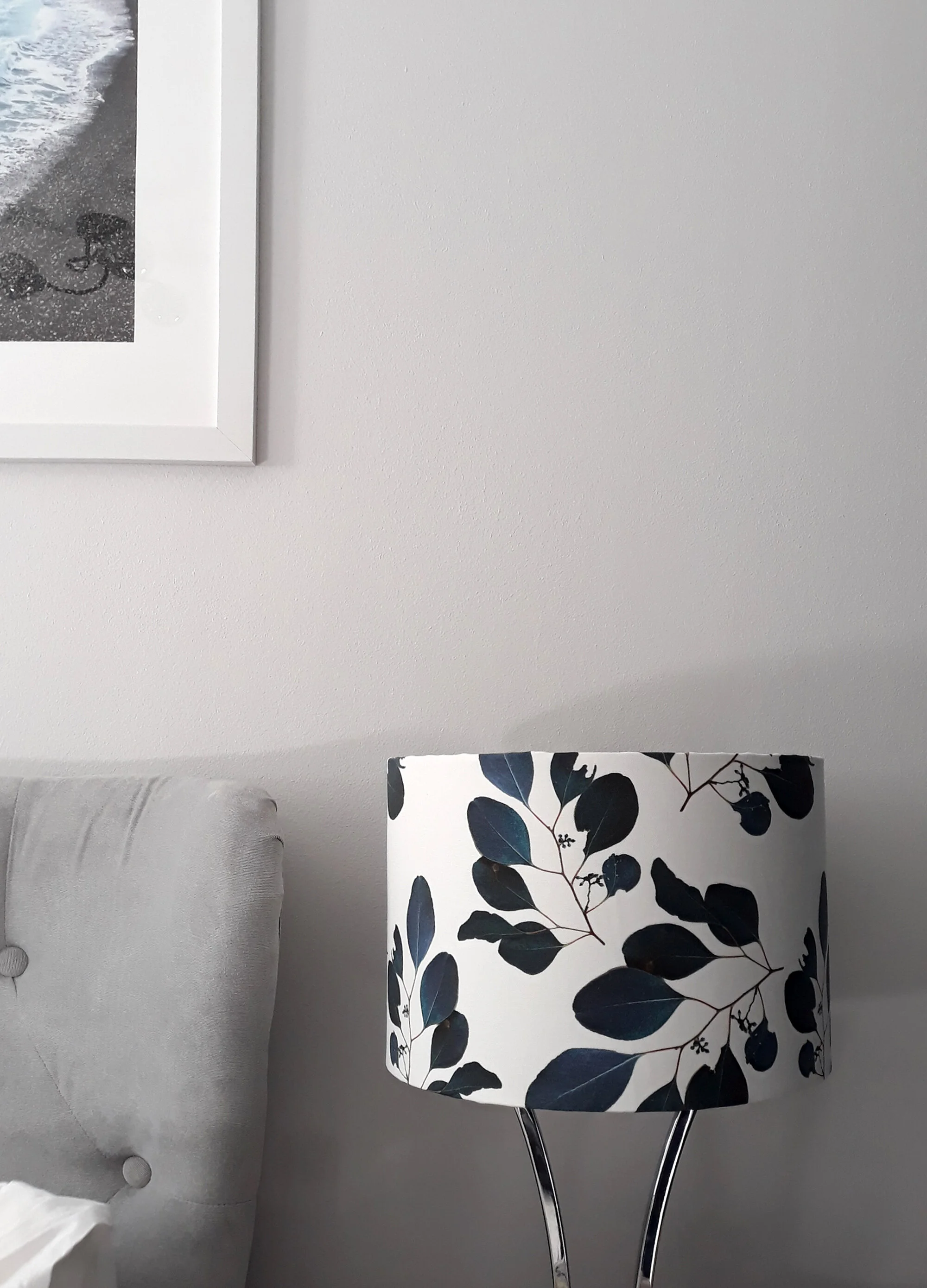 Drum Lampshade in Teal Eucalyptus, perfect for bedroom decor or scandi vibe.