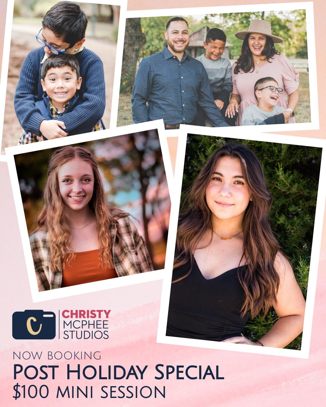 The end of the holidays doesn't mean the end of pictures. Post-Holiday Special. Schedule today. #familyphotos #friscophotographer #seniorphotos #cmstudios