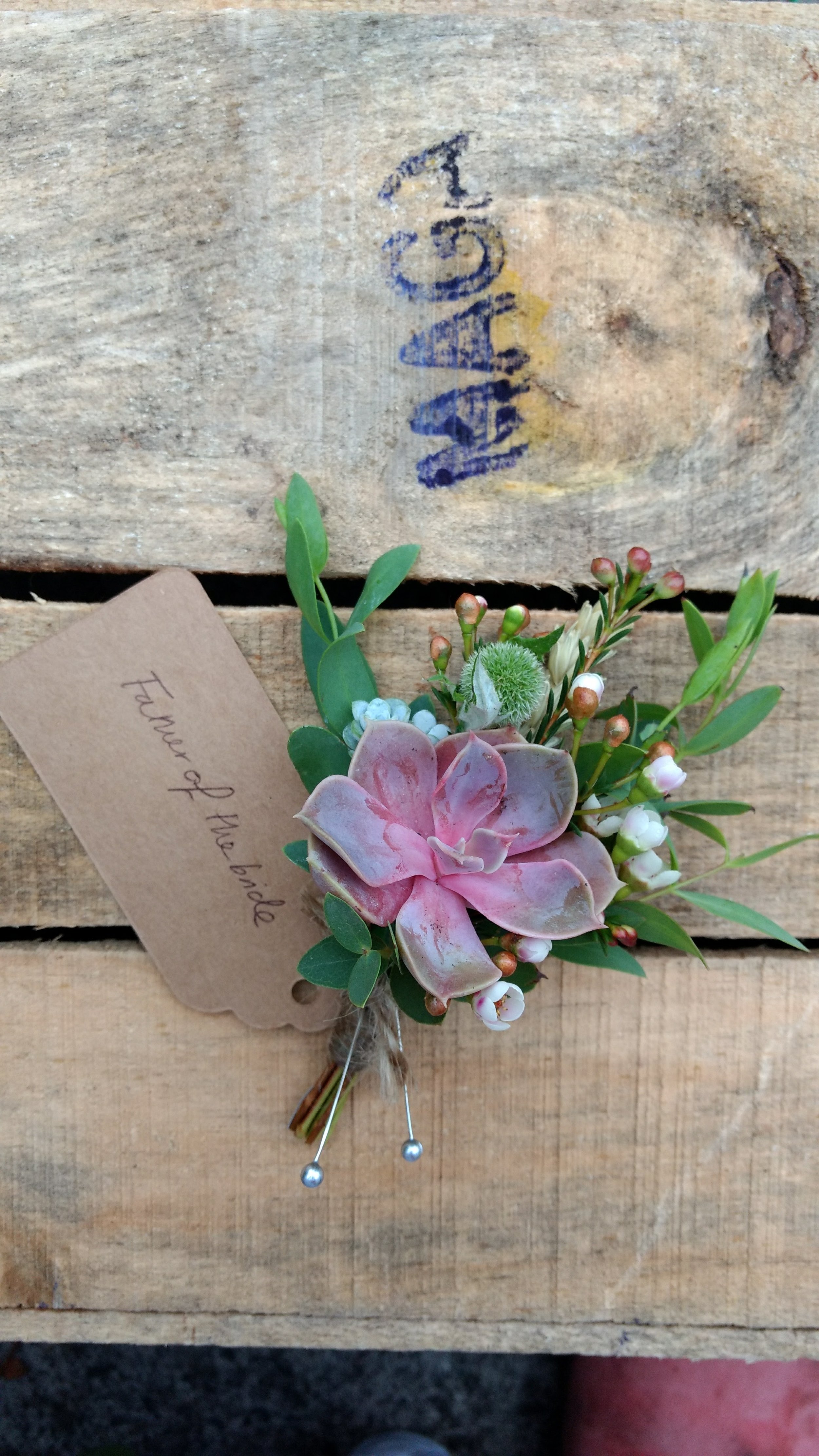 pink succulent buttonhole