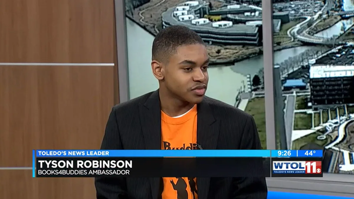 Books4Buddies' Tyson Robinson makes an appearance on WTOL.