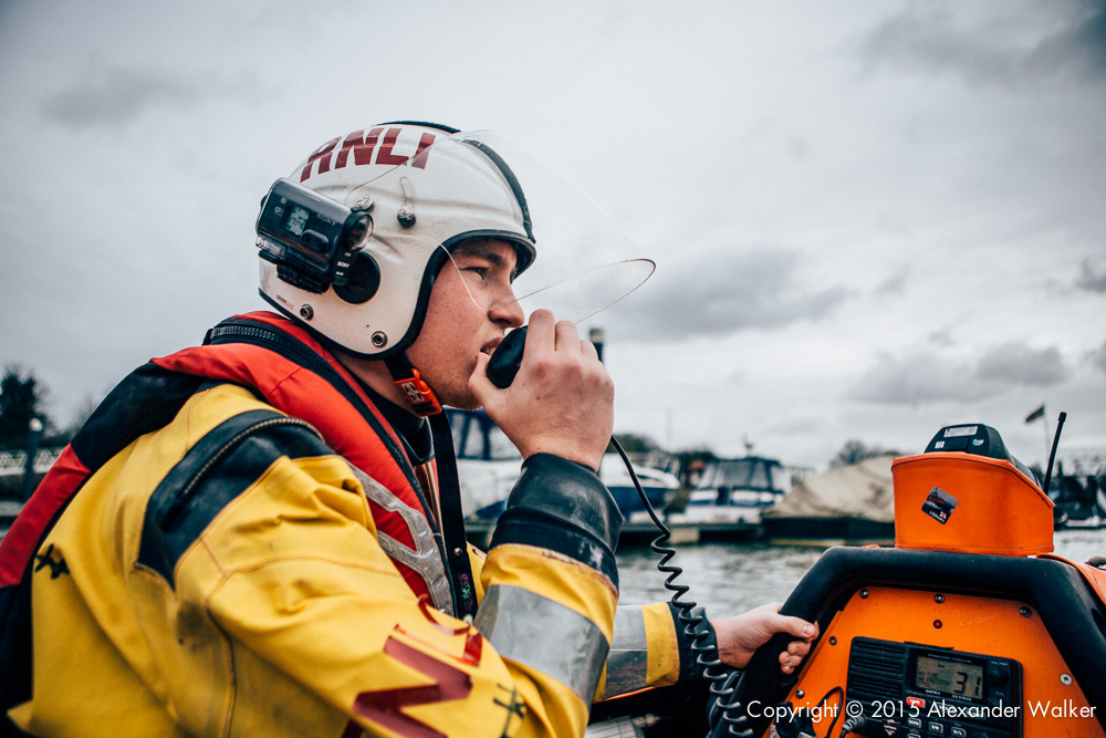 Harry Eaton, Volunteer Crew at Teddington Lifeboat Station RNLI onboard the station's Class D Lifeboat on a training exercise.