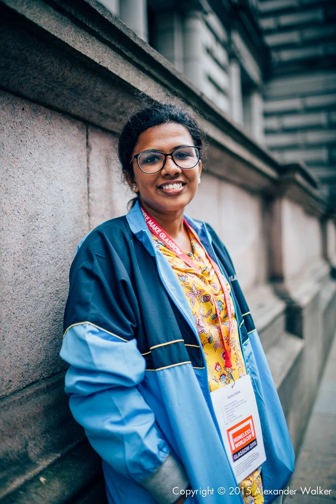 Aruna Natarajan, Indian Team Coach at the Homeless World Cup in Glasgow. The Homeless World Cup is a unique, pioneering social movement which uses football to inspire homeless people to change their own lives. Homeless World Cup 2016 is taking place in Glasgow's George Square from July 10th to July 16th. For more information, visit www.homelessworldcup.com