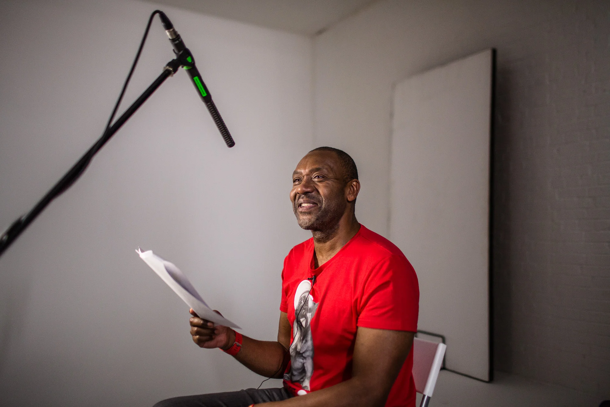 Lenny Henry at Bow Bunker studio for the Red Nose Day shoot.