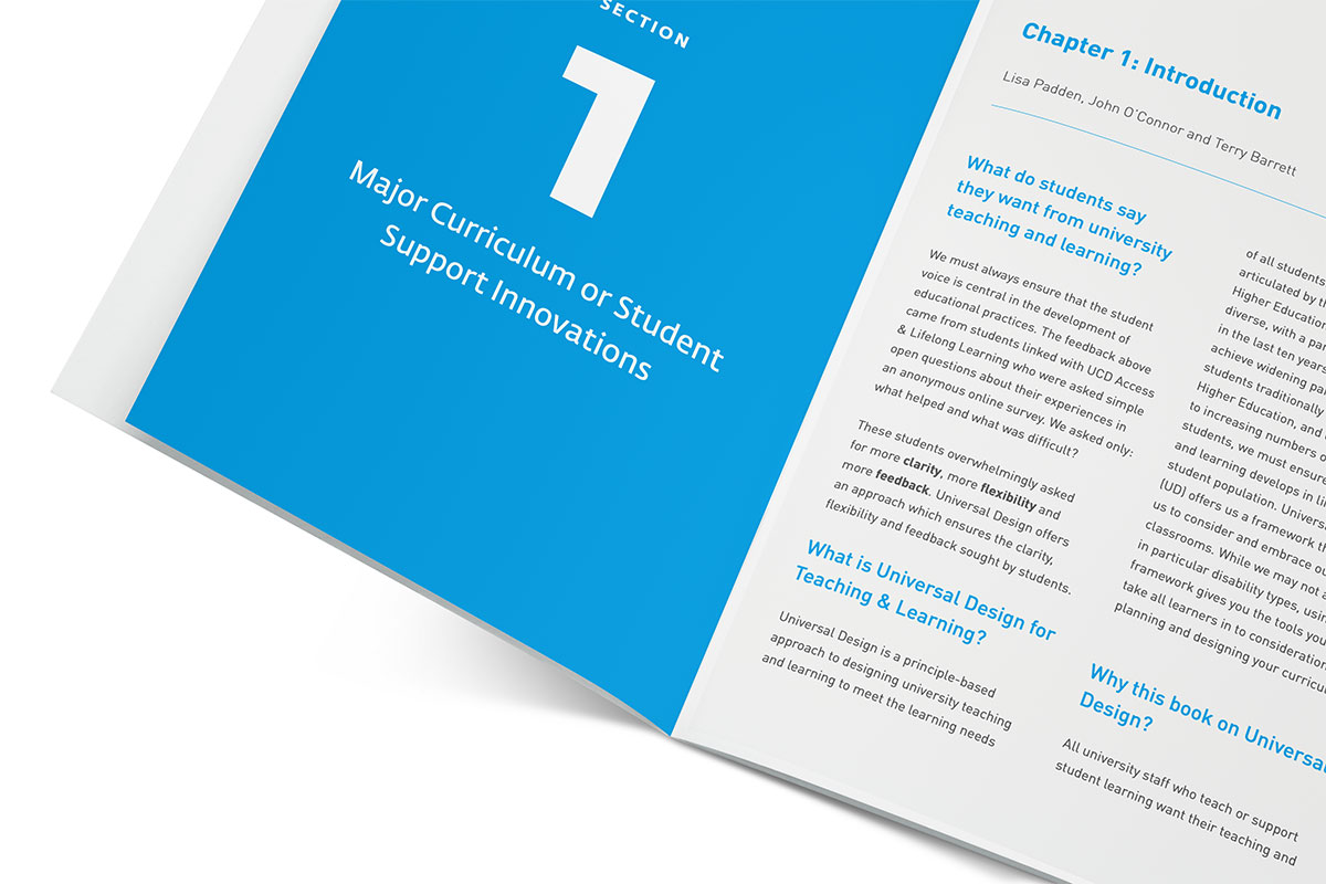 In this book we designed on Universal Design for Curriculum Design for Dr. Lisa Padden, a very light grey background on text pages increases legibility