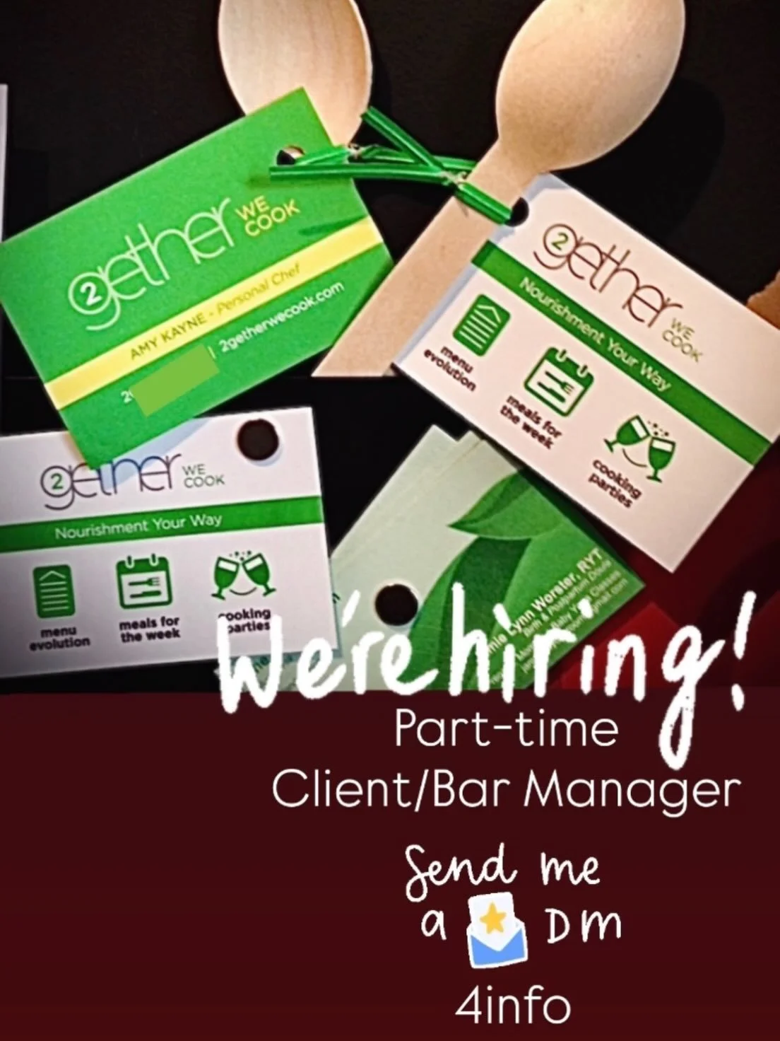 We&rsquo;re hiring to join our team for the 2026-2027 season.  Client &amp; Bar Manager needed at 2Gether Private Chefs. 🍽️🍸

2Gether Private Chefs, a private chef and catering business in Portland, Maine, is looking for a part-time Client &amp; Ba