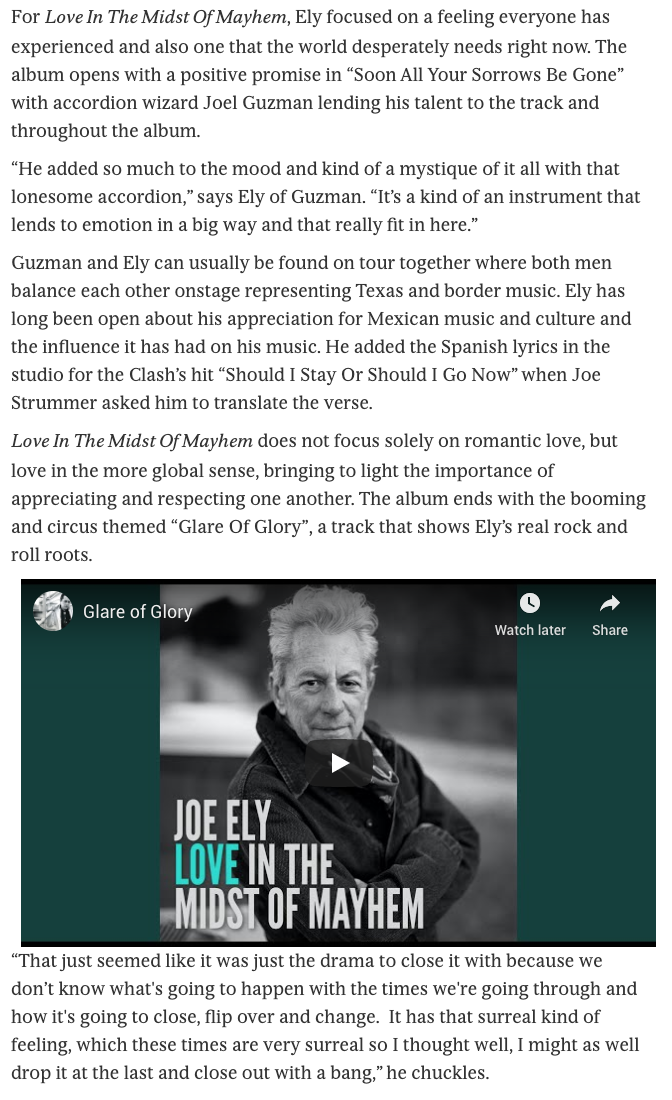 News Joe Ely News Joe Ely