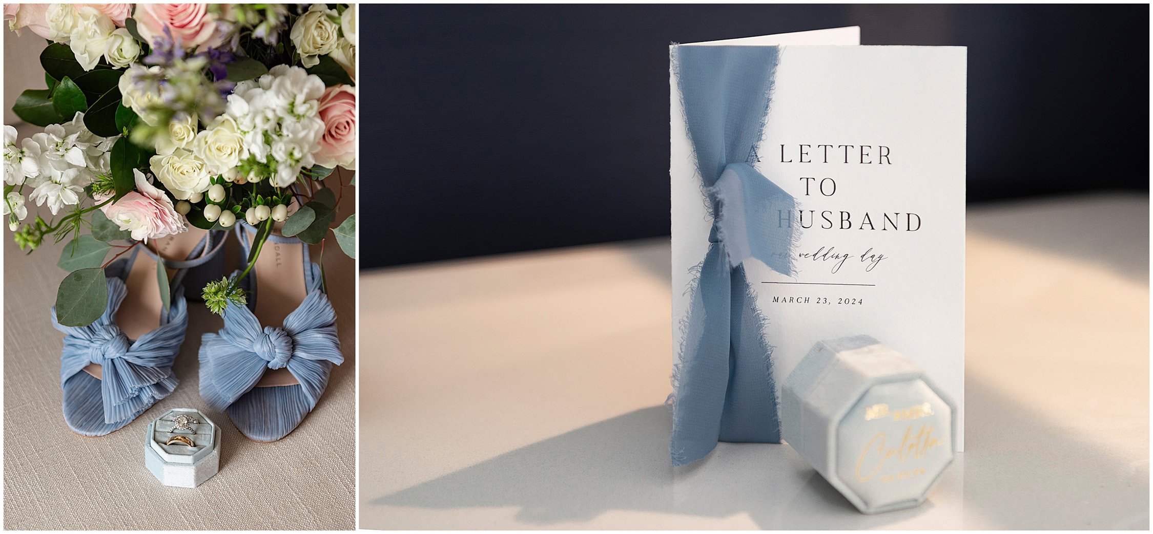 Wedding shoes, ring, and letter at Rosewood Bermuda