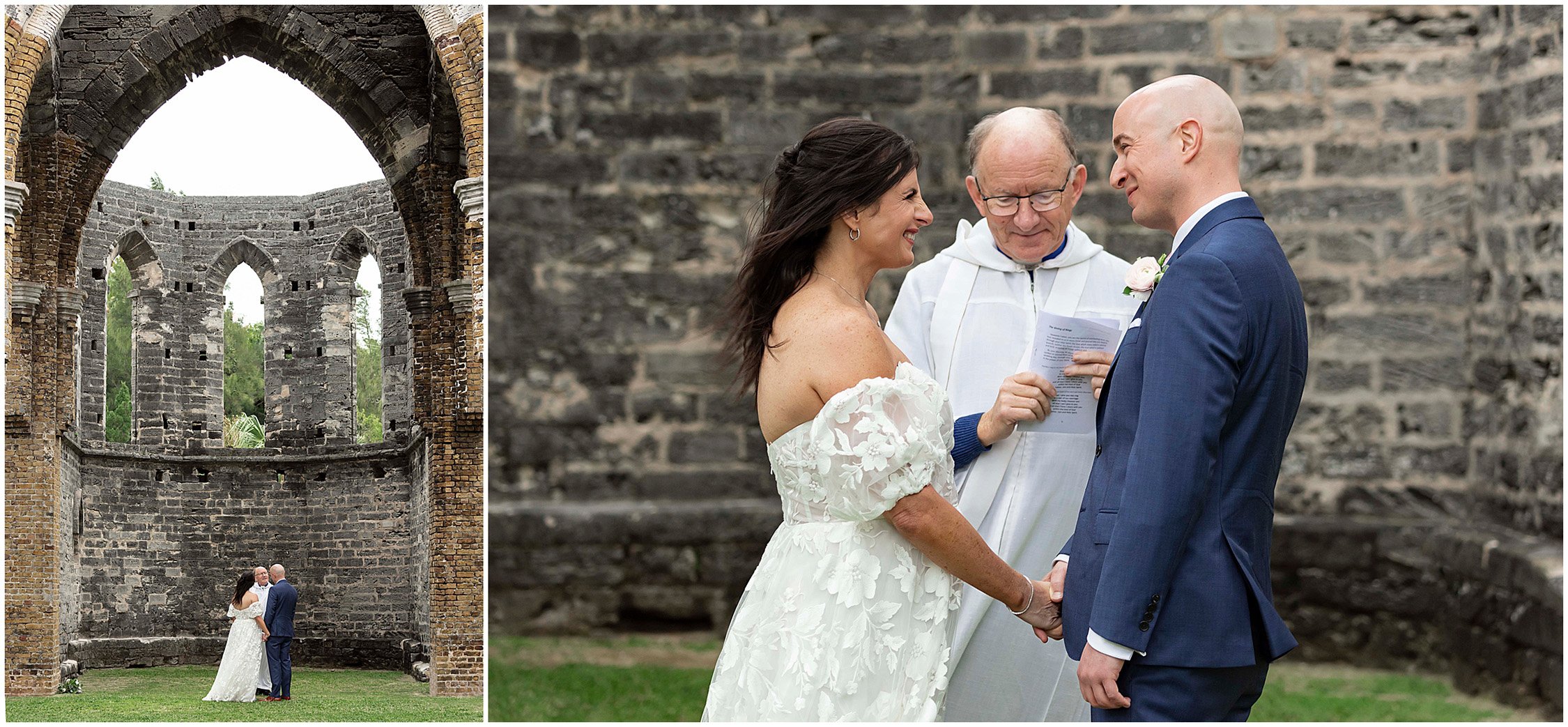 Bride and Groom elope at the Unfinished Church in Bermuda.