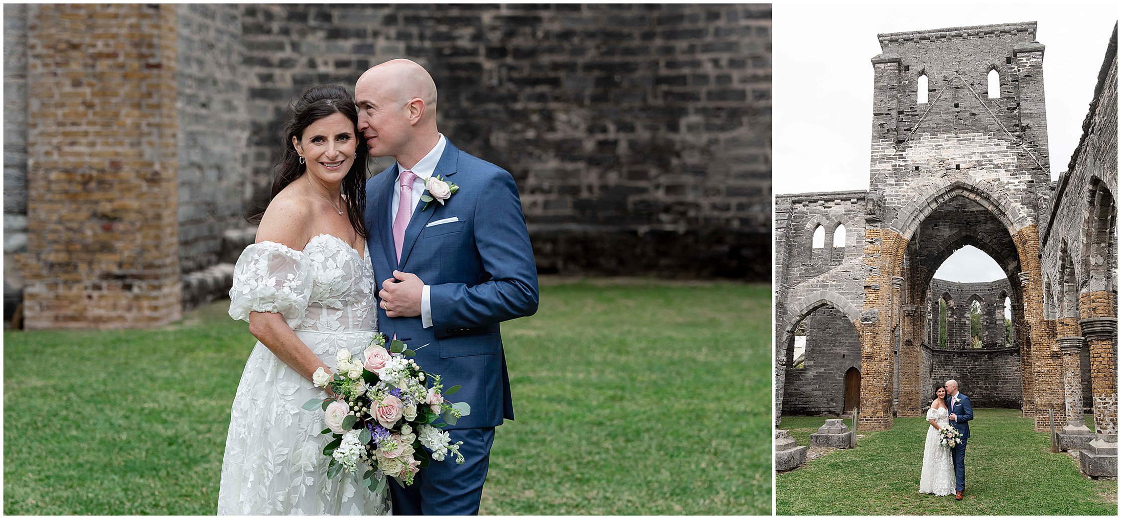 Bride and Groom elope at the Unfinished Church in Bermuda.