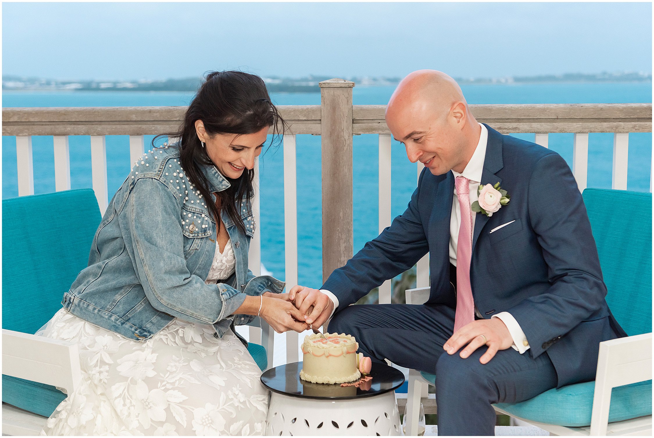 Bride and groom cut their cake at Rosewood Bermuda