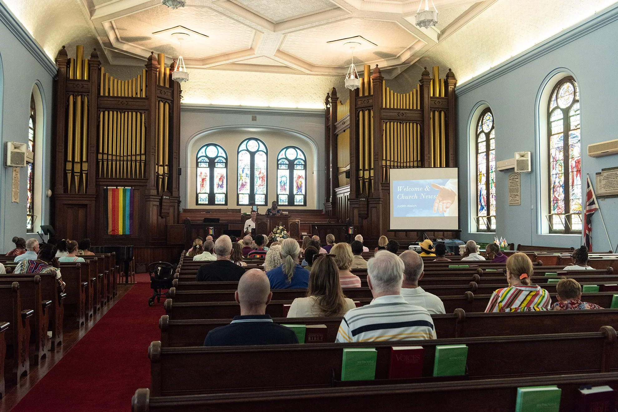 Wesley Methodist Church in the City of Hamilton, Bermuda hosts their Sunday Service in support of OUT Bermuda’s Pride Week on July 6, 2025. 