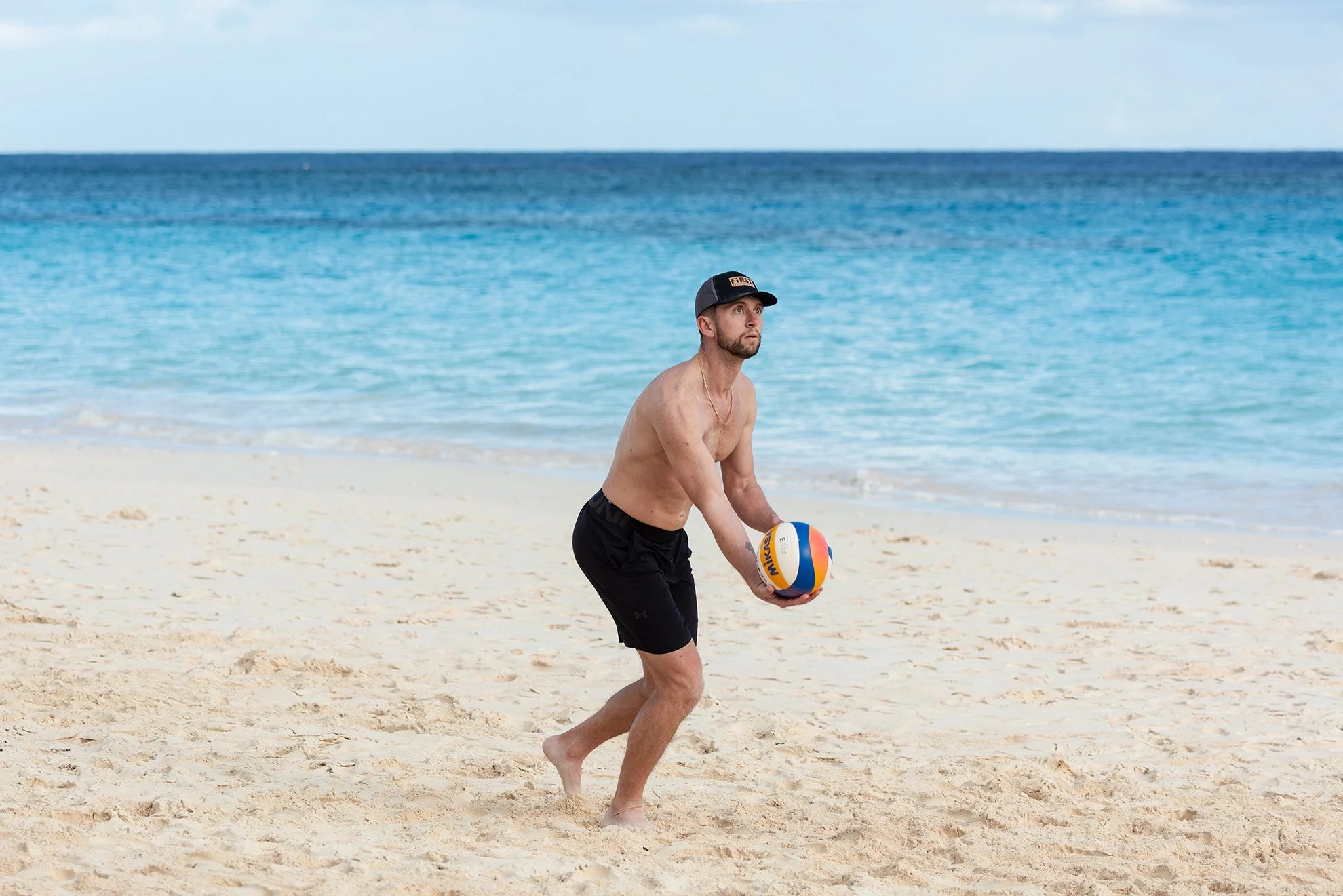  The men’s Bermuda national volleyball team trains in the pre-season with coach Meagan McPeek at Coral Beach Club on February 14, 2026. 