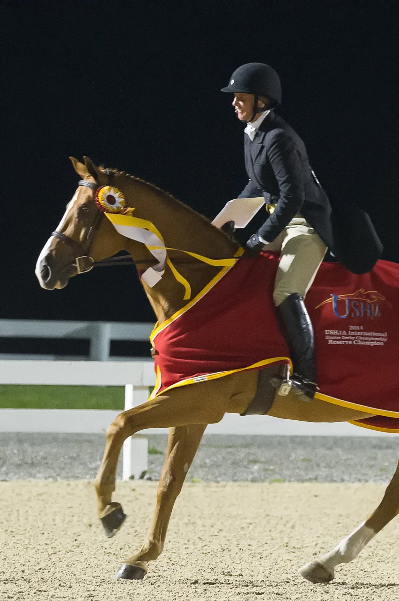 Jen and Jersey Boy in their victory gallop.