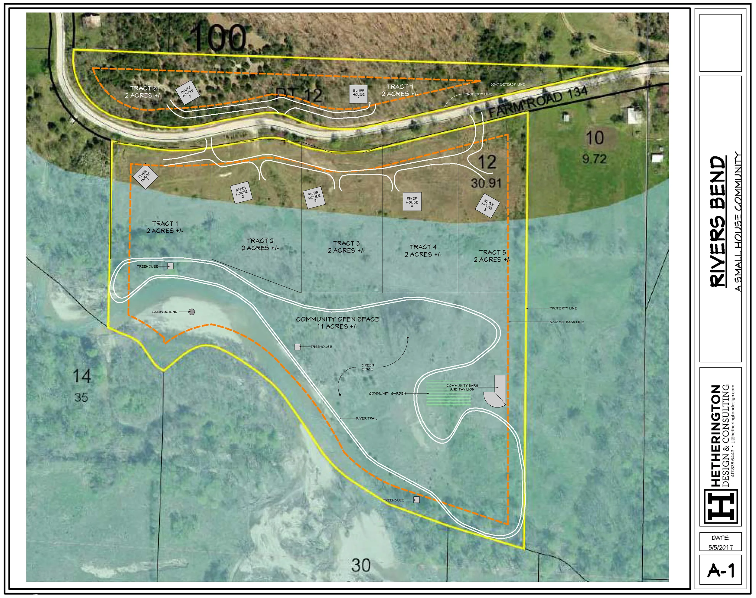 Conservation district development with six housing tracts and 40% of land and river access preserved