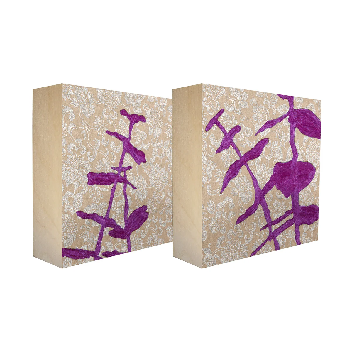 Sprouts Magenta - Set of 2 limited edition botanical art blocks