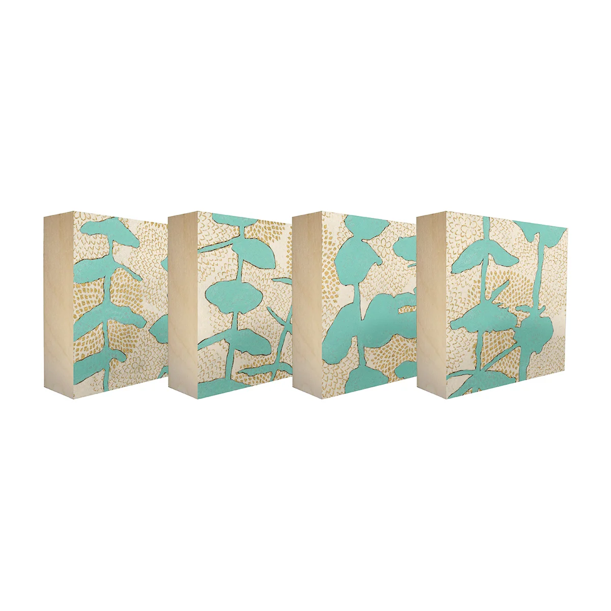 Sprouts Teal - Set of 4 limited edition botanical art blocks