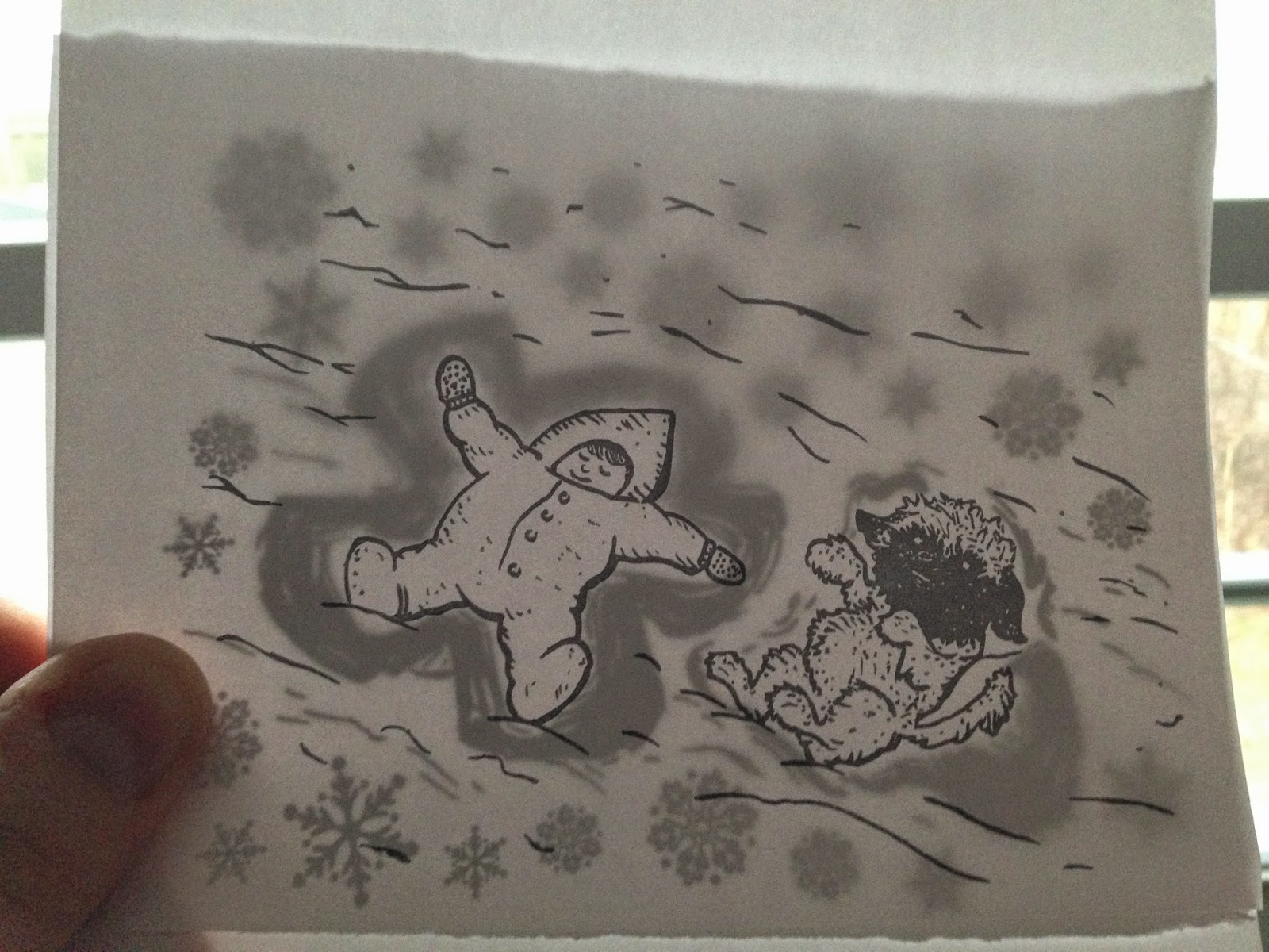 The drawing was separated into 2 images, one that will be printed blue and the other which will be blind debossed with no ink. This is a peek at the registration before the plate is ordered and made. 