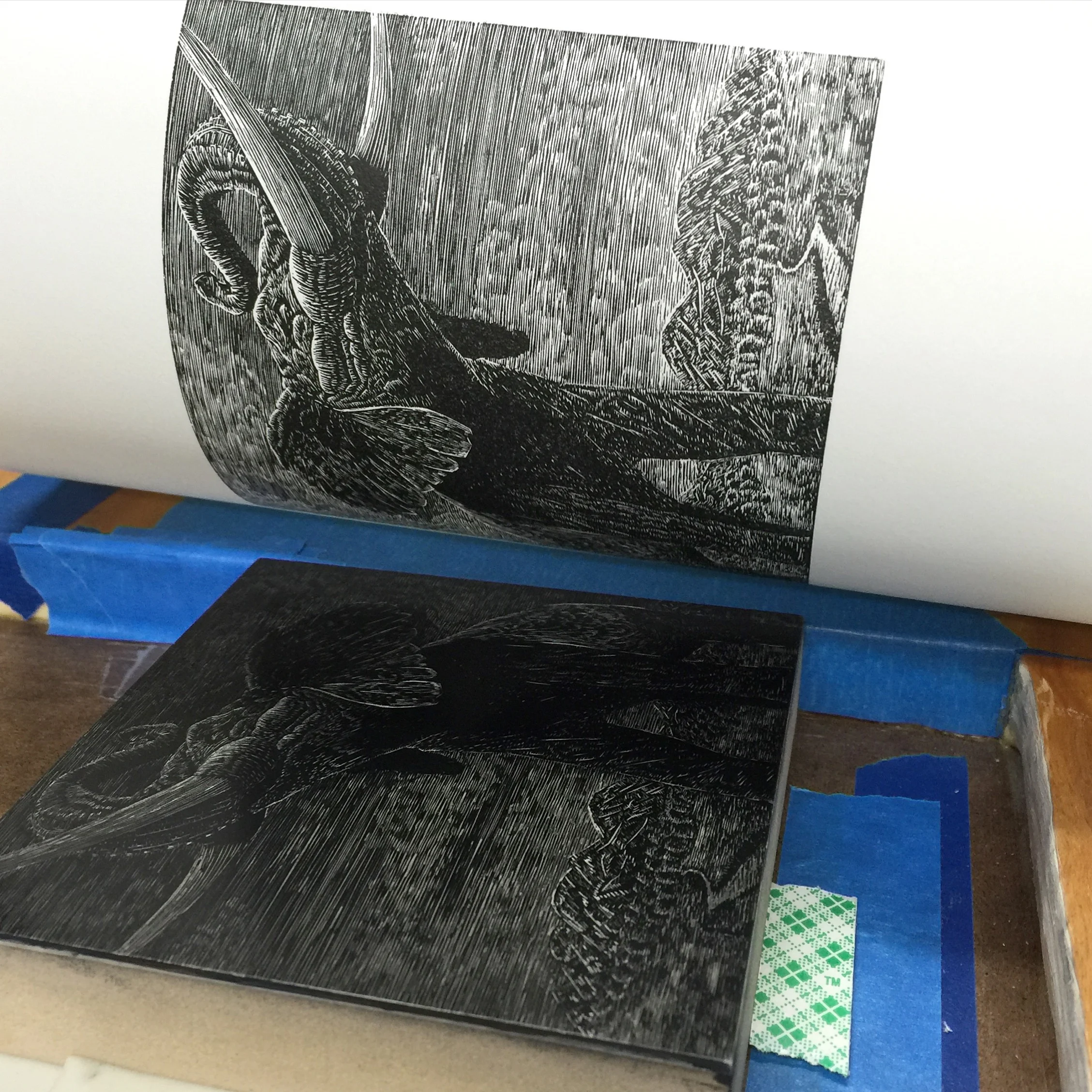 Pulling a print from the final block!