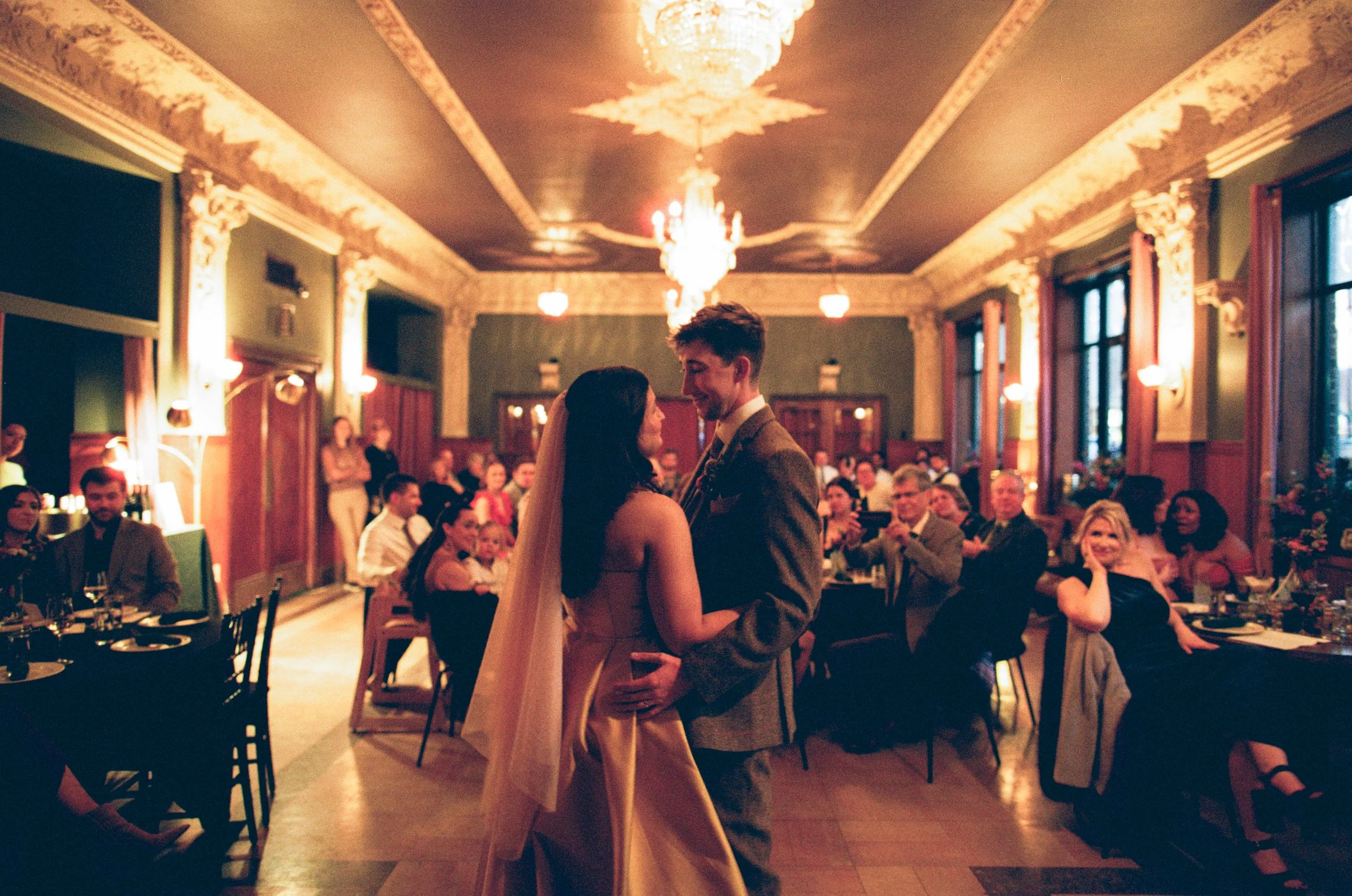 wedding reception in restaurant film photography