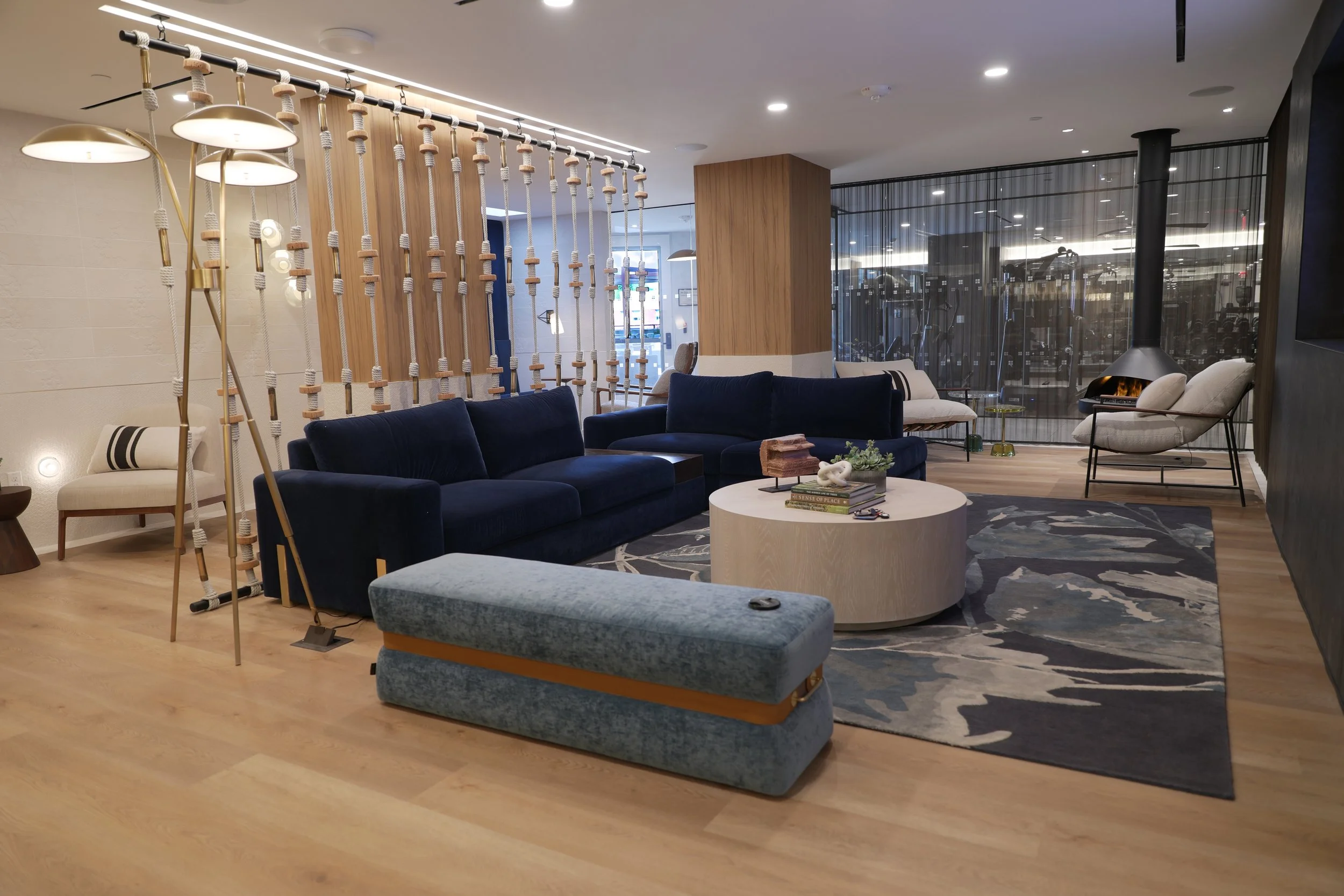 Commercial interior photography highlighting the resident lounge and shared community spaces.