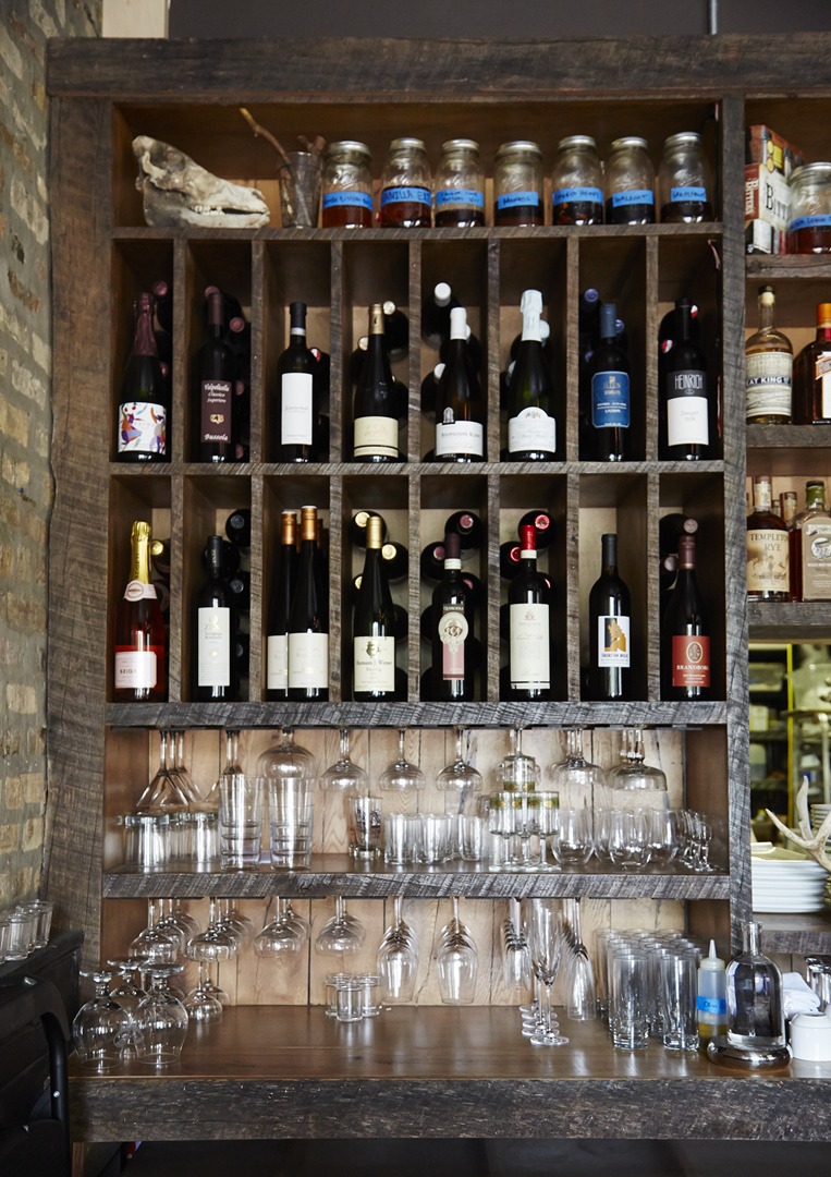 Table, Donkey and Stick Back Bar Shelving
