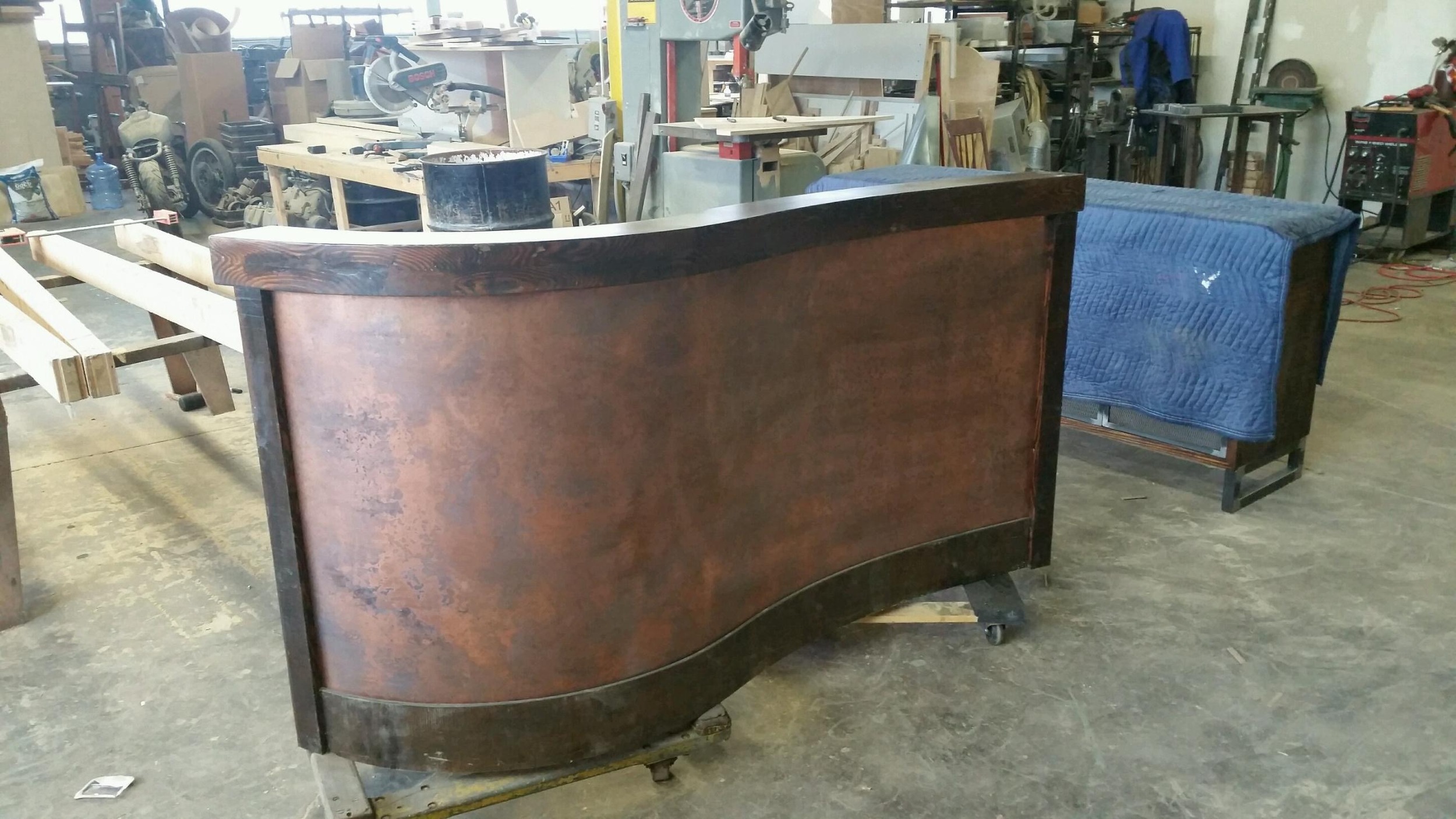 Handcrafted Reception Desk with Matching Copper