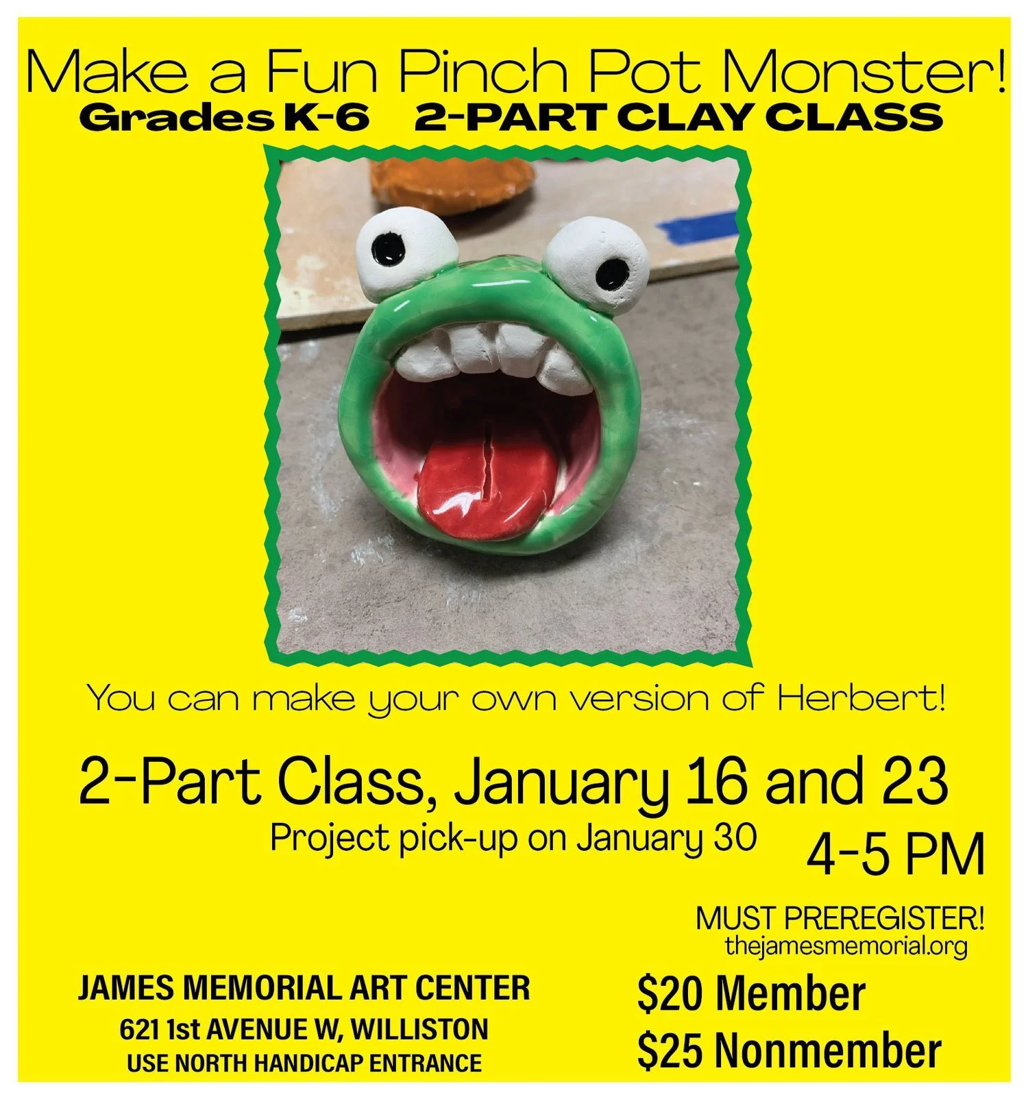 Pinch Pot Monster (Clay Class) - James Memorial Art Center
