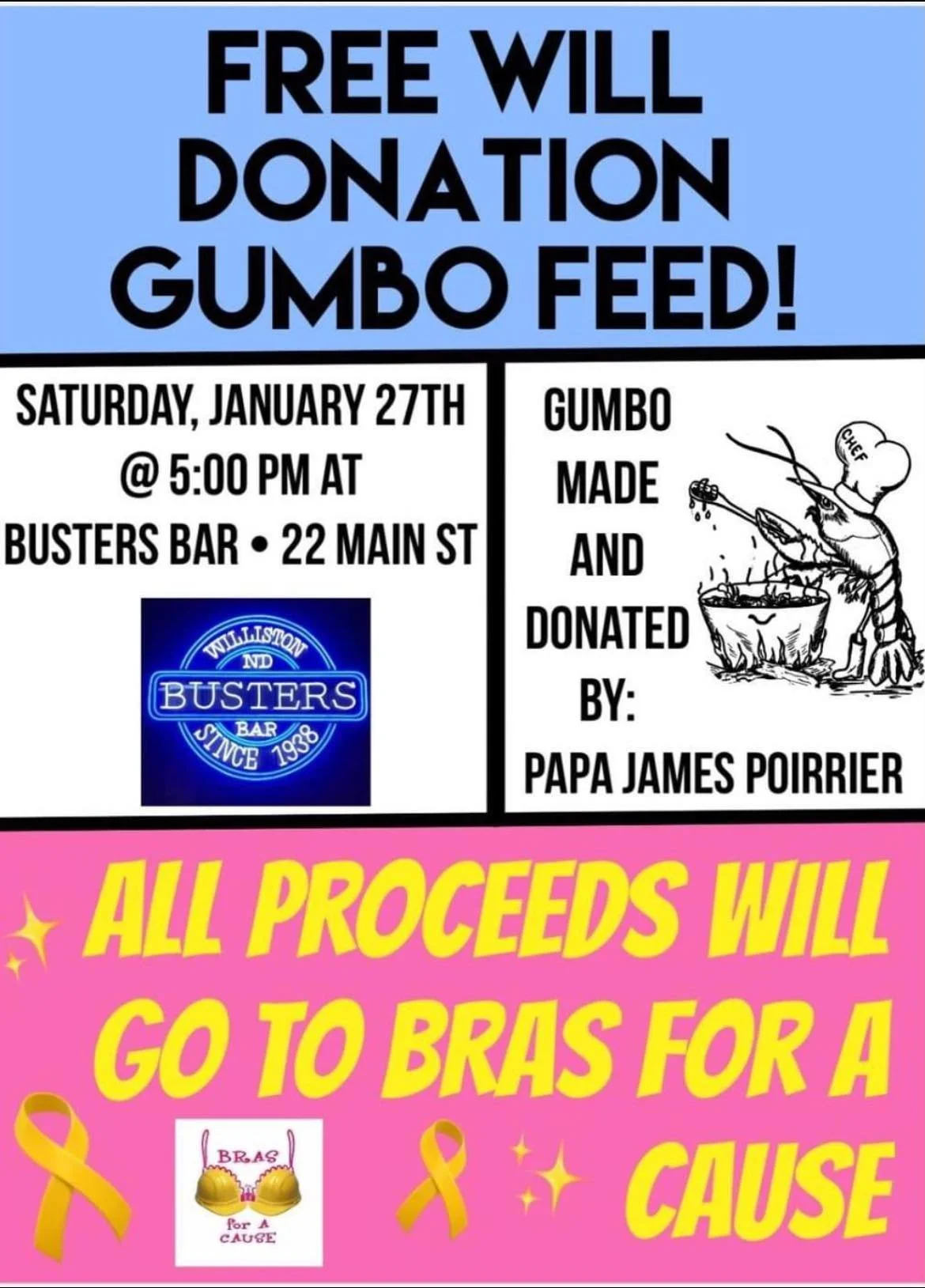 Free Will Gumbo Feed - Bra's for a Cause