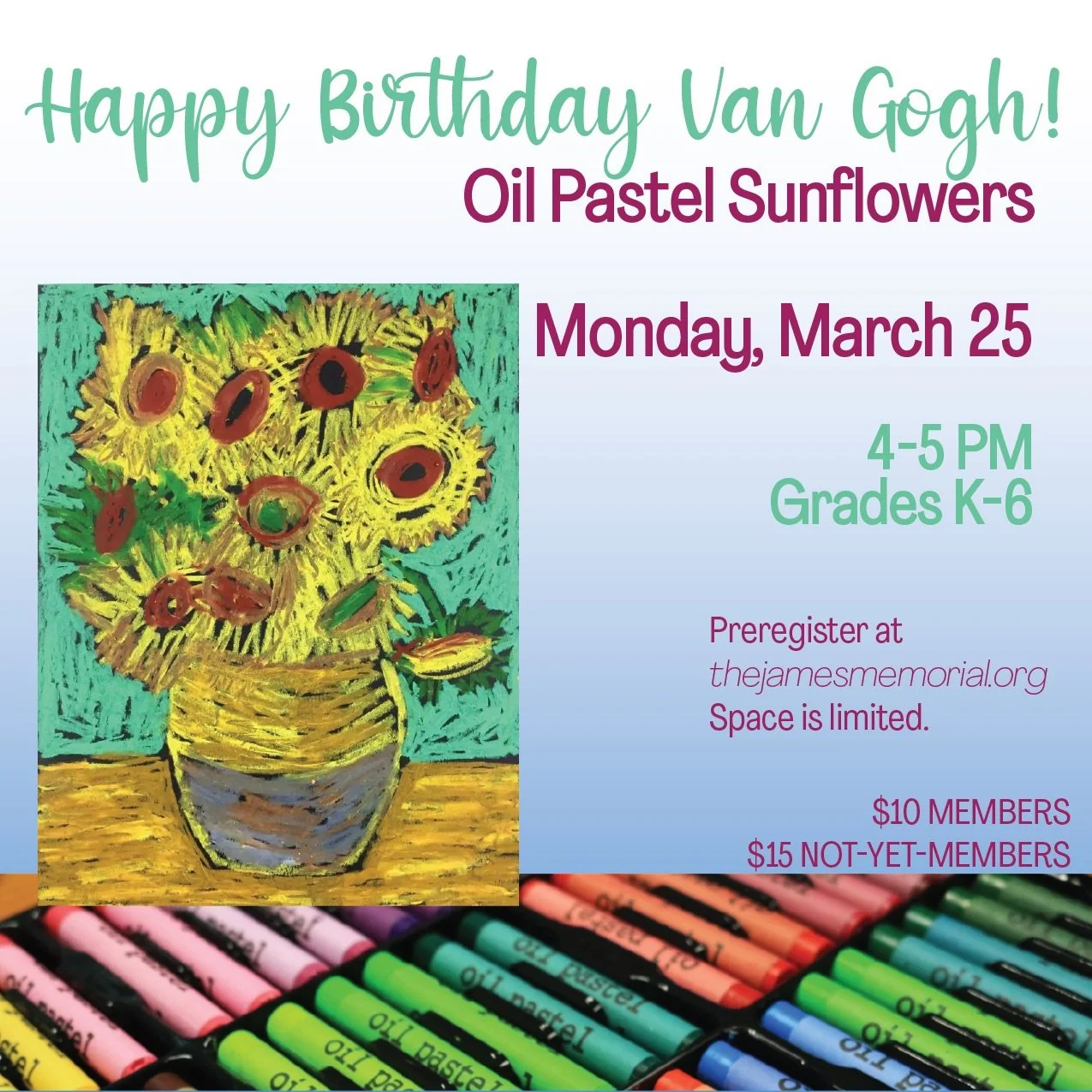 Oil Pastel Sunflowers - James Memorial Art Center 