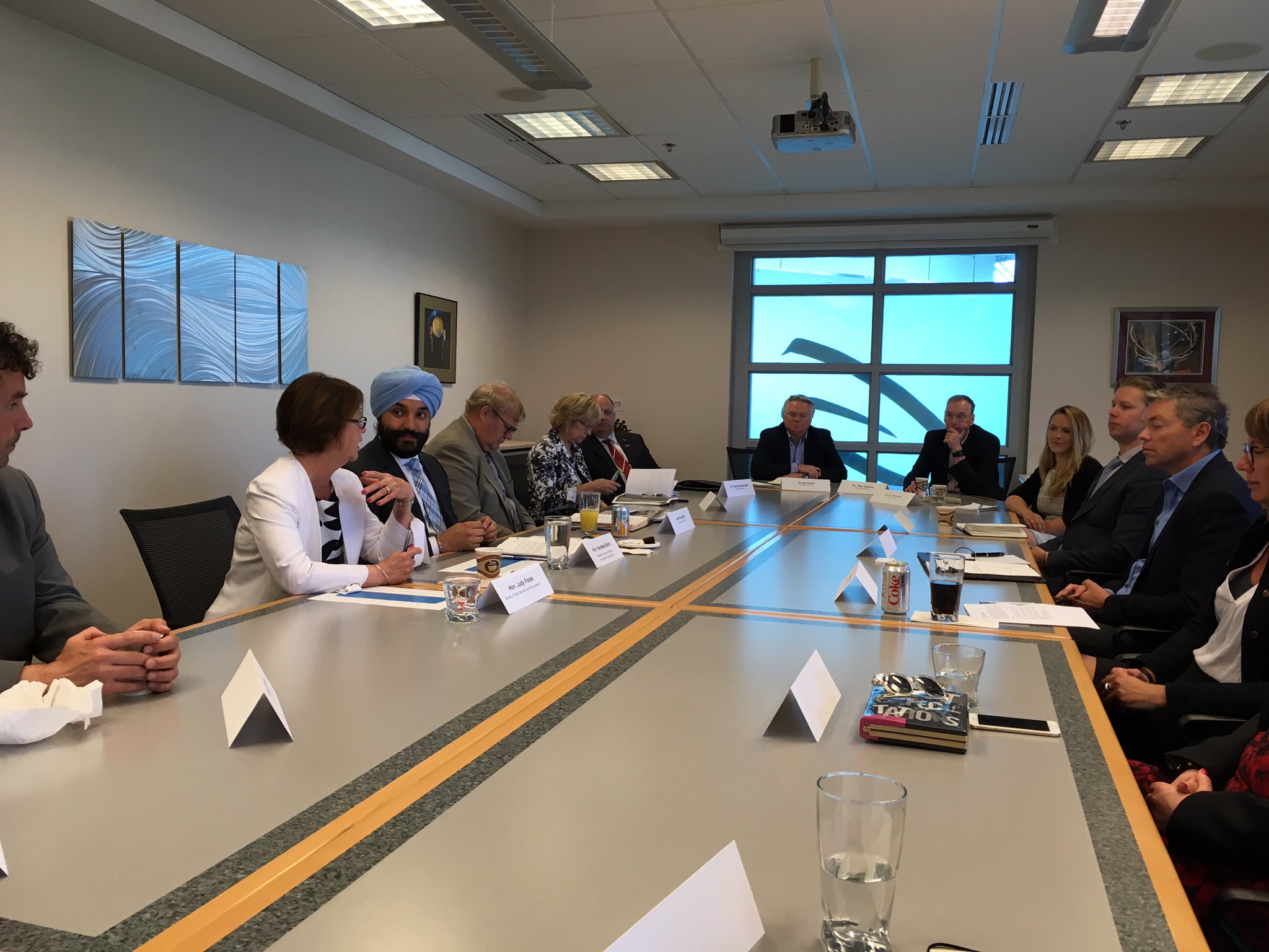 From left: MP Nick Whalen, Minister Judy Foote, and Minister Navdeep Bains participate in the Genesis roundtable discussion.