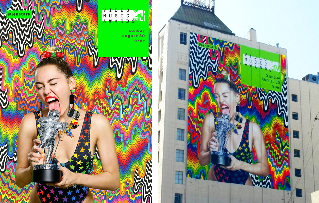 A hand-painted billboard was created in Los Angeles located at the intersection of Hollywood & Vine.