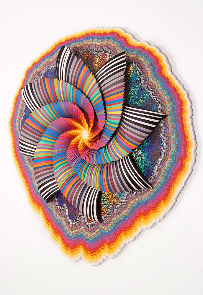      Cosmographic    , 2014, acid-free paper, holographic paper, glue, wood, acrylic paint, 34 x 37 x 4 in. 