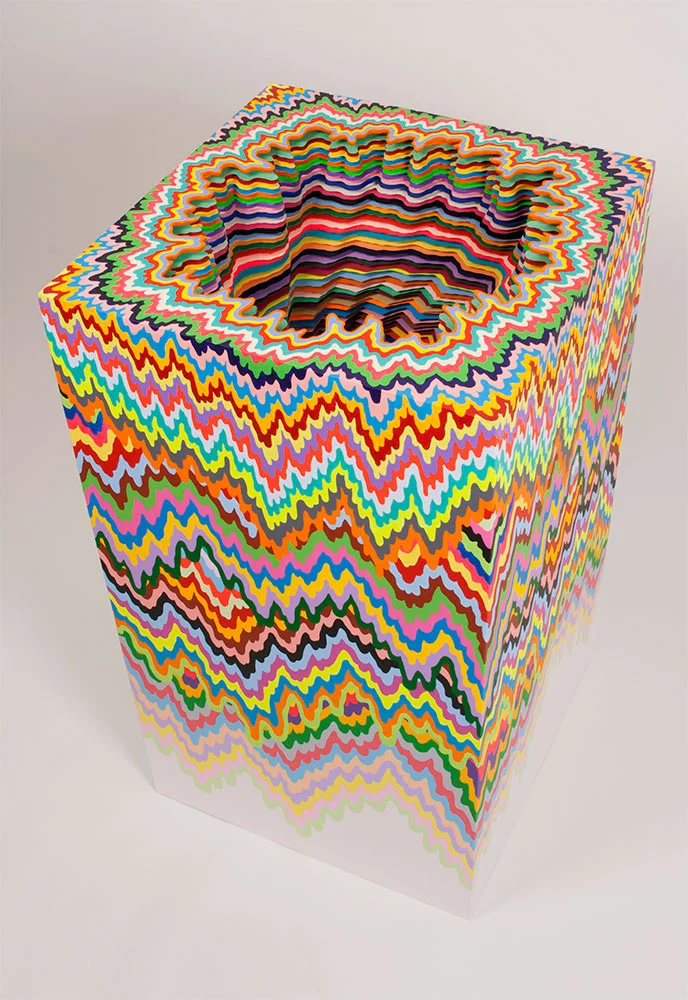   Inside   Out , 2014, acid-free paper, foamboard, glue, wood, acrylic paint, varnish, 32.25 x 18 x 18 in. 